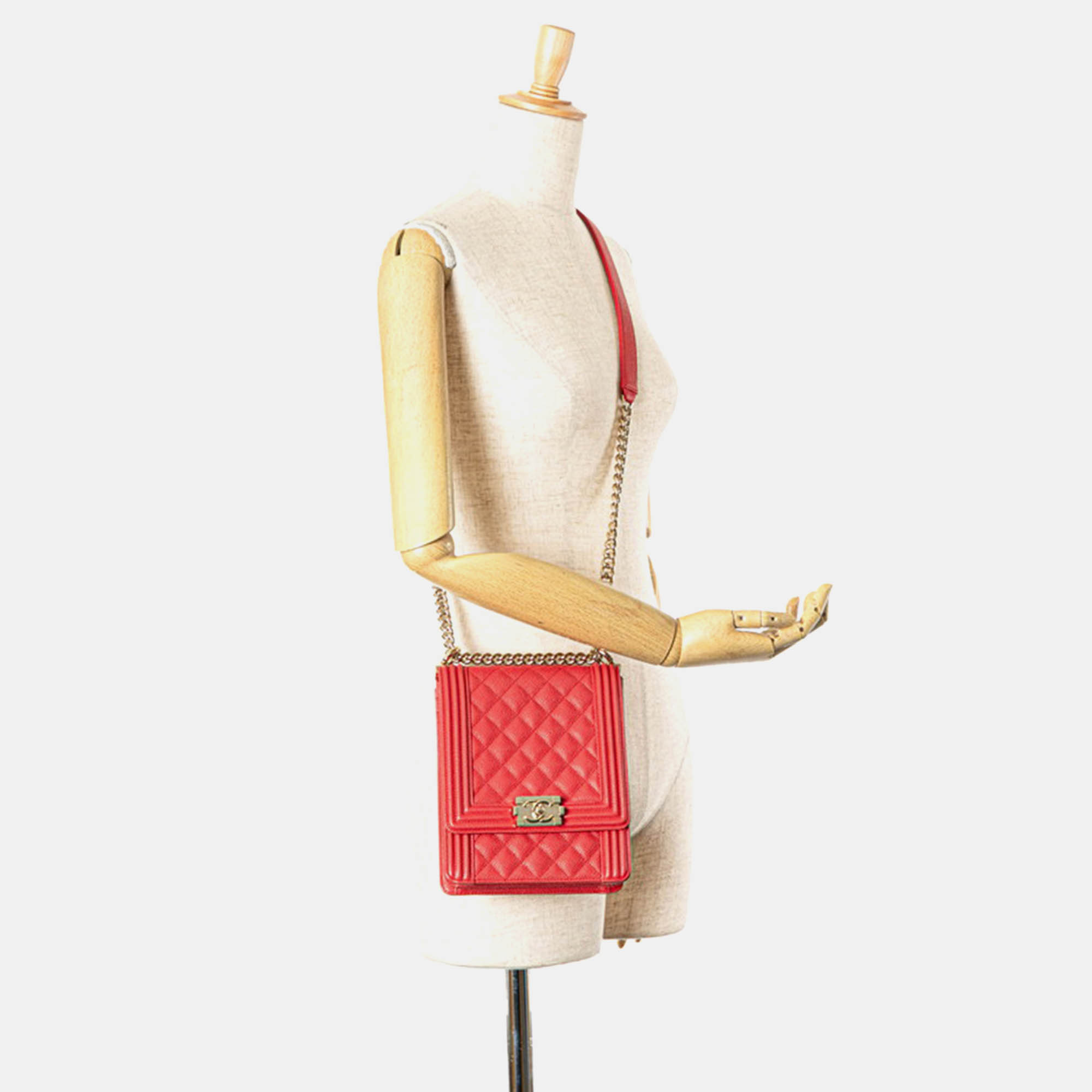 Chanel Red Leather Boy Chain Shoulder Bag 