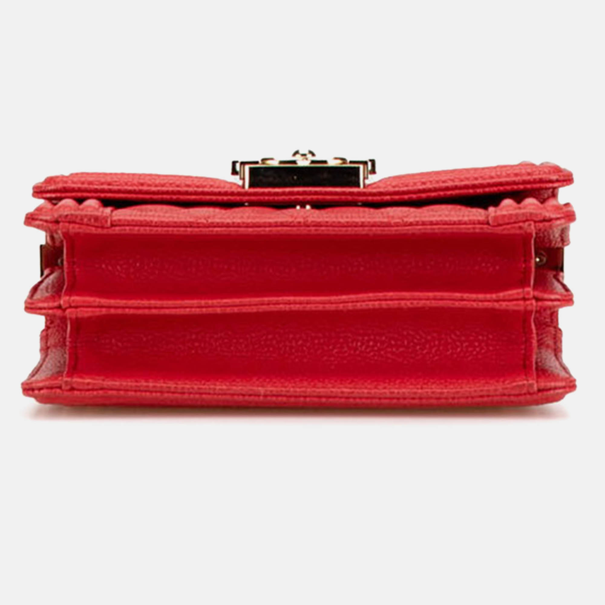 Chanel Red Leather Boy Chain Shoulder Bag 
