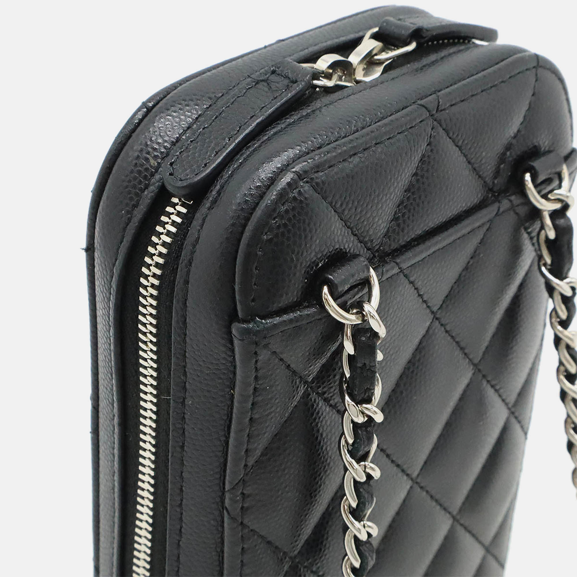 Chanel Black Leather Caviar Phone Holder Bag 