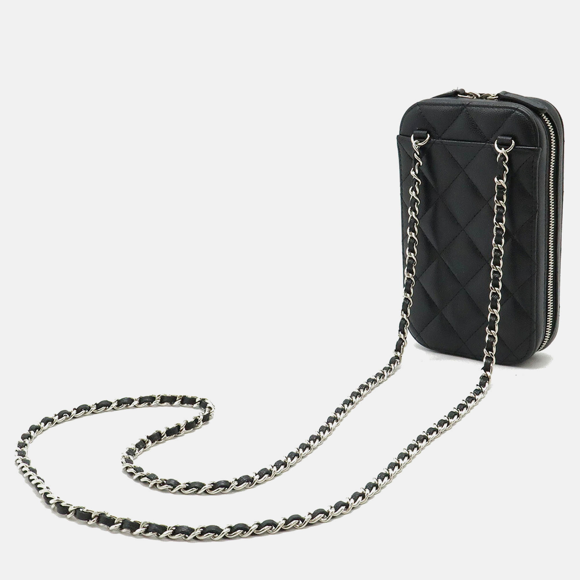 Chanel Black Leather Caviar Phone Holder Bag 