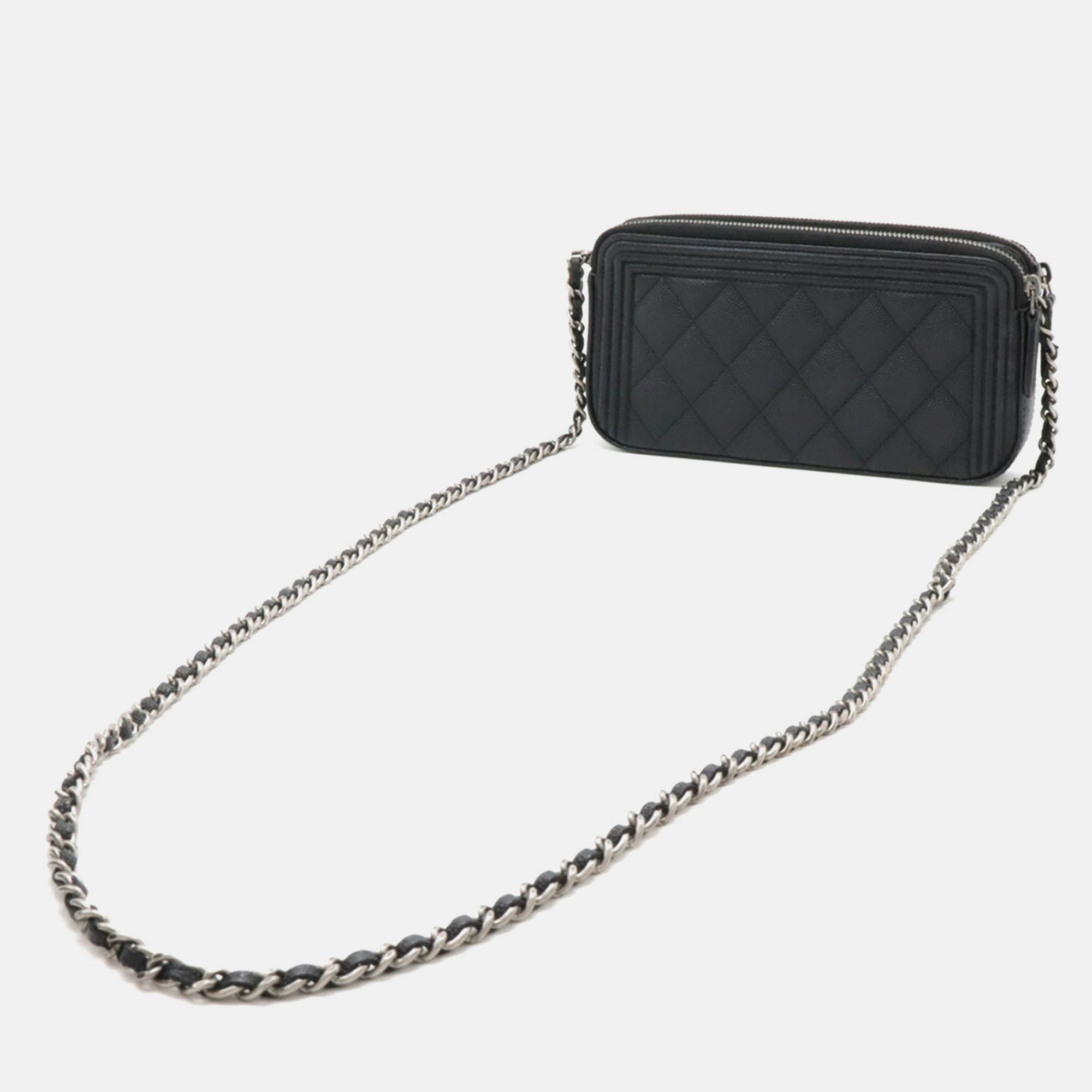 Chanel Black Leather Boy Chain Wallet 