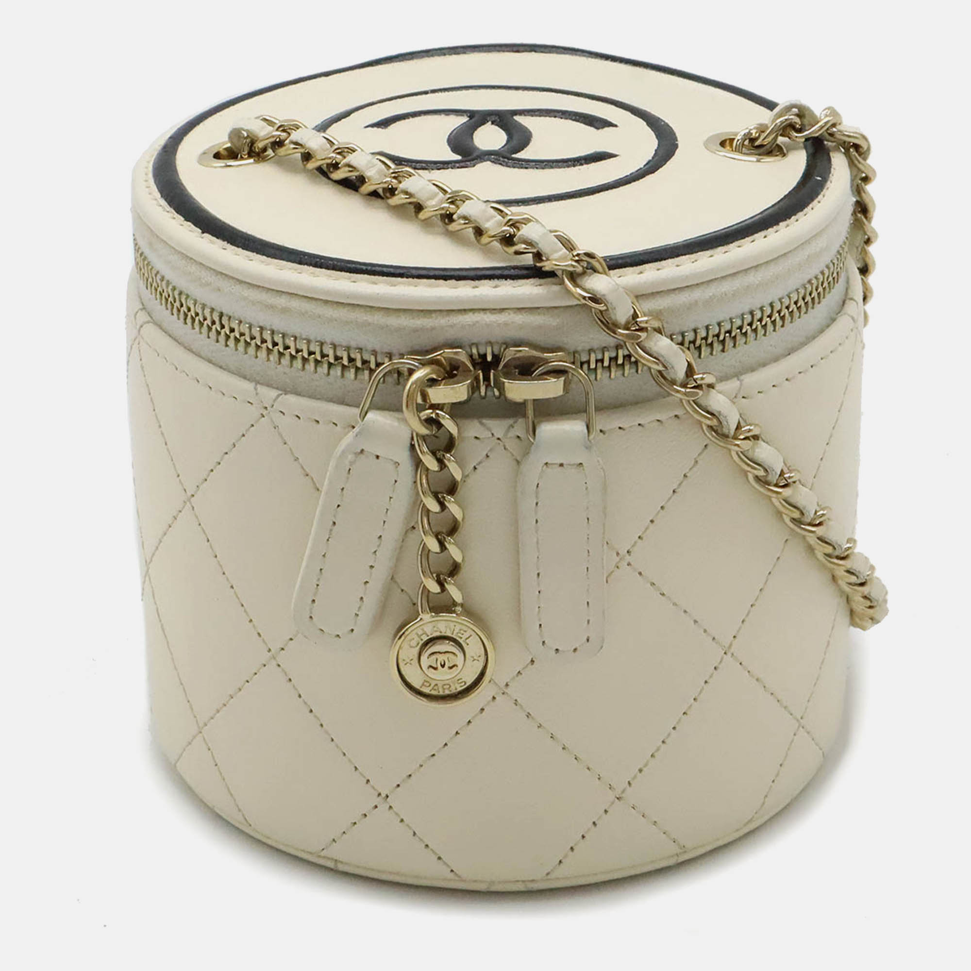 

Chanel Ivory/Black Leather Small Vanity Bag Chain Shoulder Bag