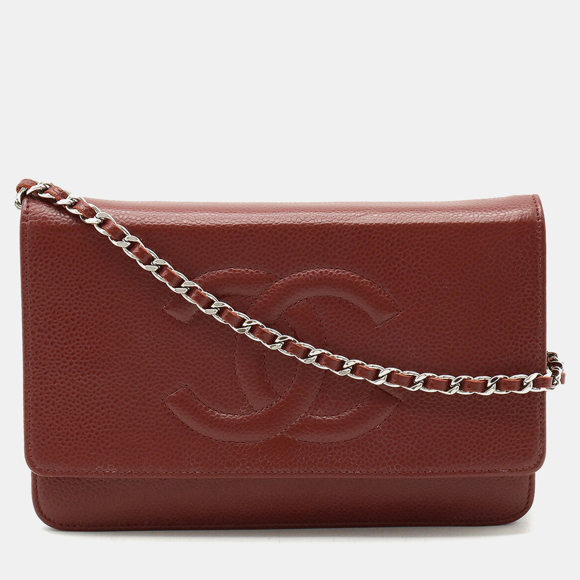 

Chanel Brown/Burgundy Leather Caviar Chain Wallet Bag