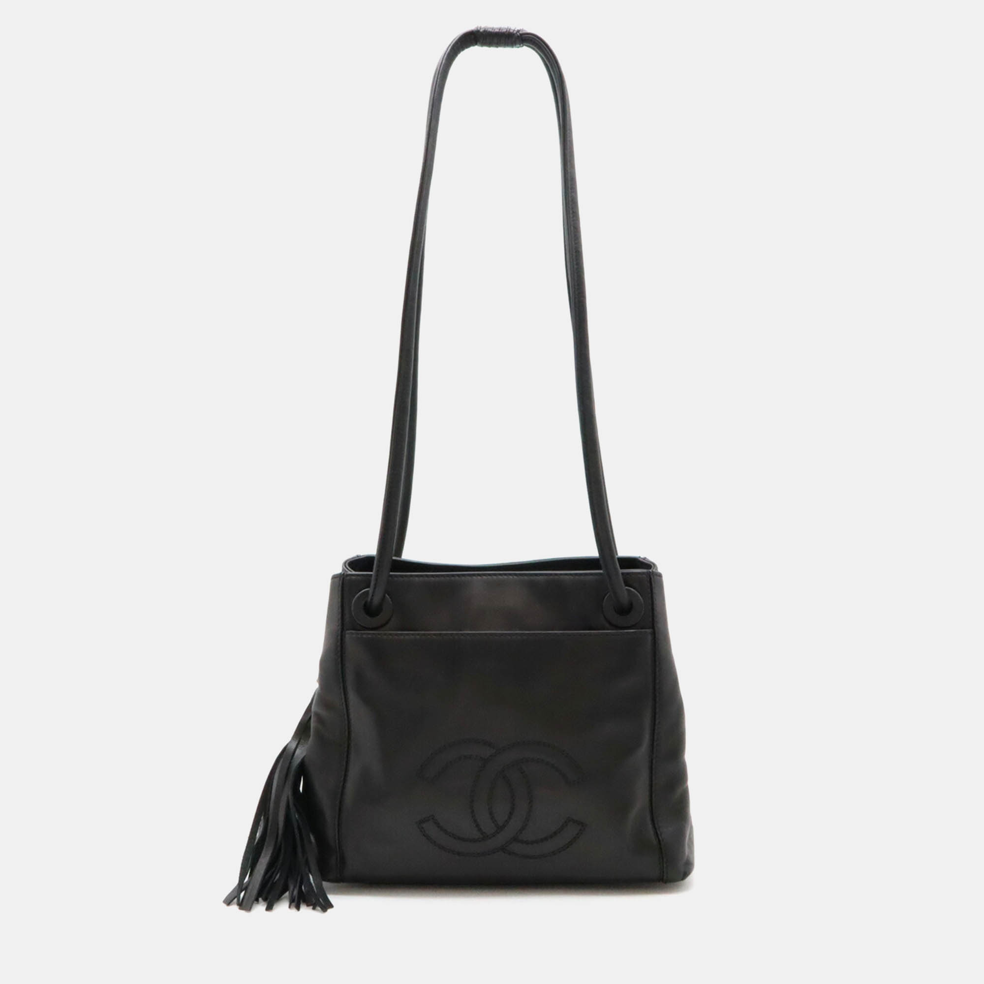 

Chanel Black Leather Coco Mark Tassel Fringe Shoulder Bag