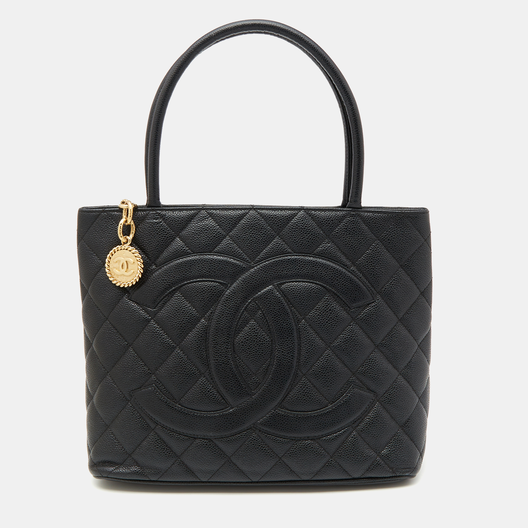 

Chanel Black Quilted Caviar Leather Medallion Tote