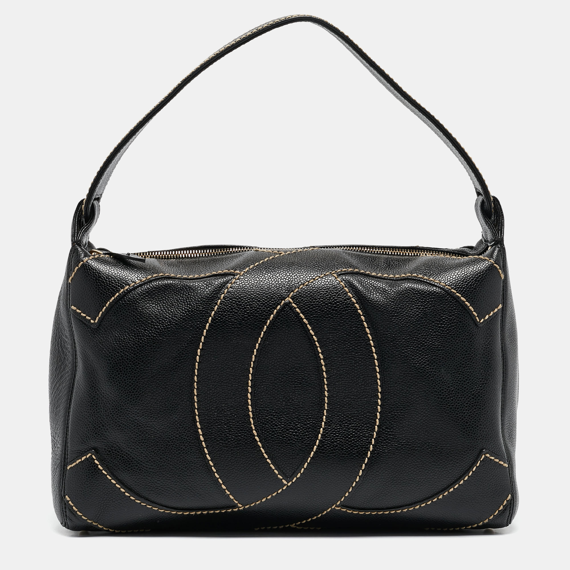 

Chanel Black Caviar Leather Surpique CC Hobo