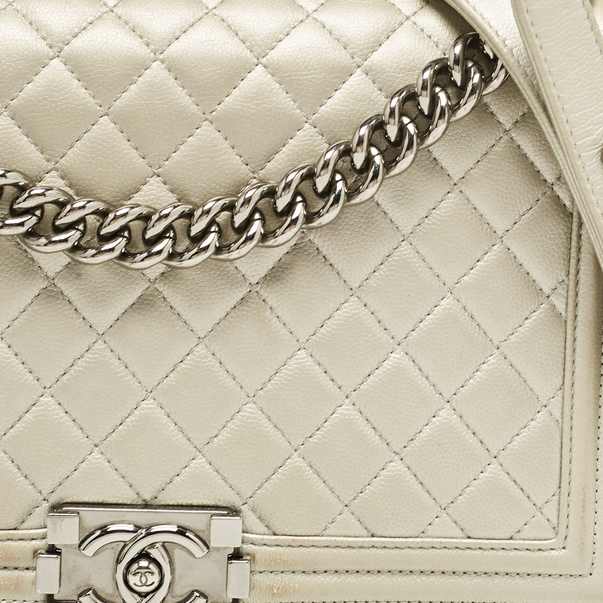 Chanel Grey Quilted Leather New Medium Boy Flap Bag 