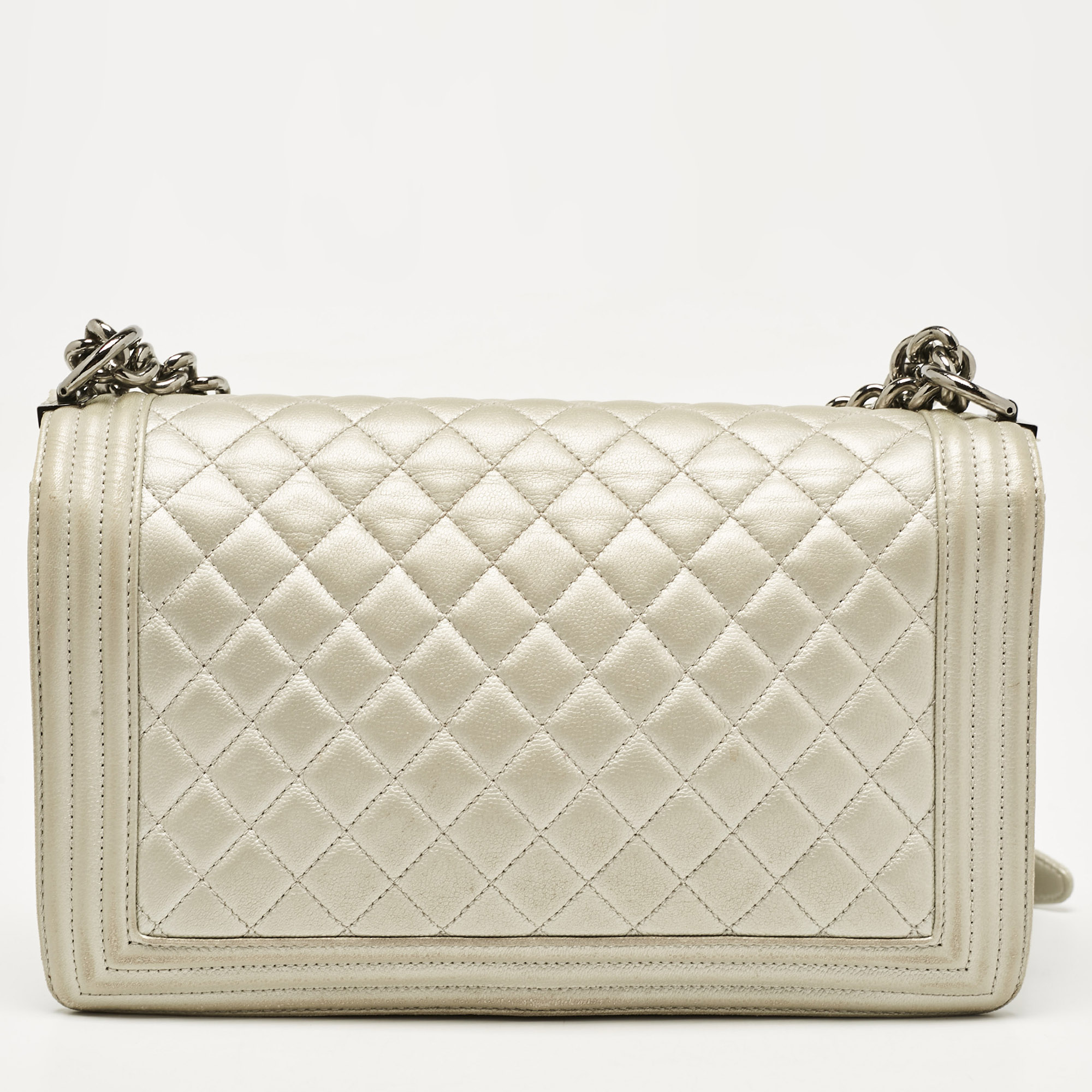 Chanel Grey Quilted Leather New Medium Boy Flap Bag 