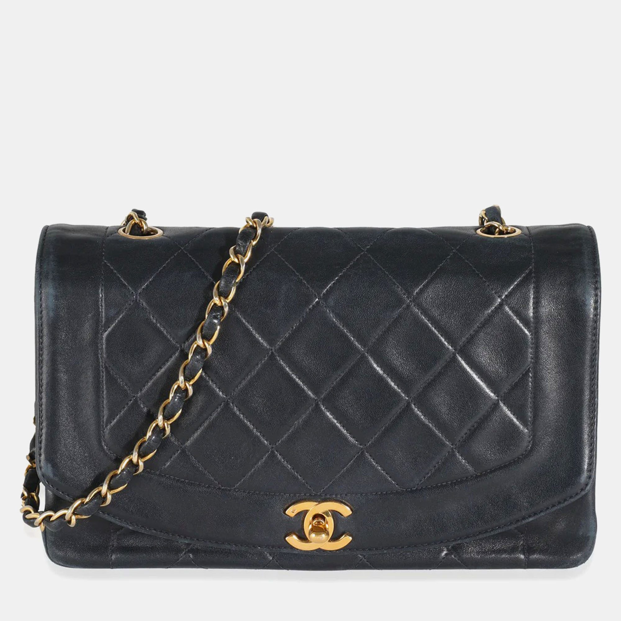 

Chanel Vintage Navy Quilted Lambskin Medium Diana Flap Bag, Black