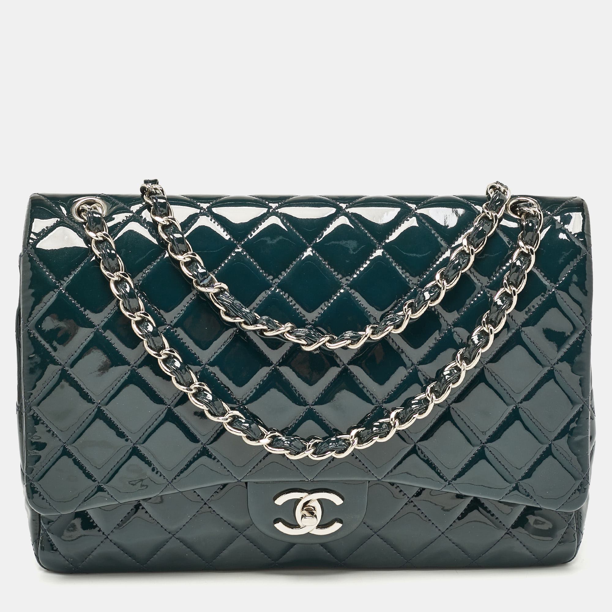 

Chanel Dark Blue Quilted patent Leather Maxi Classic Double Flap Bag