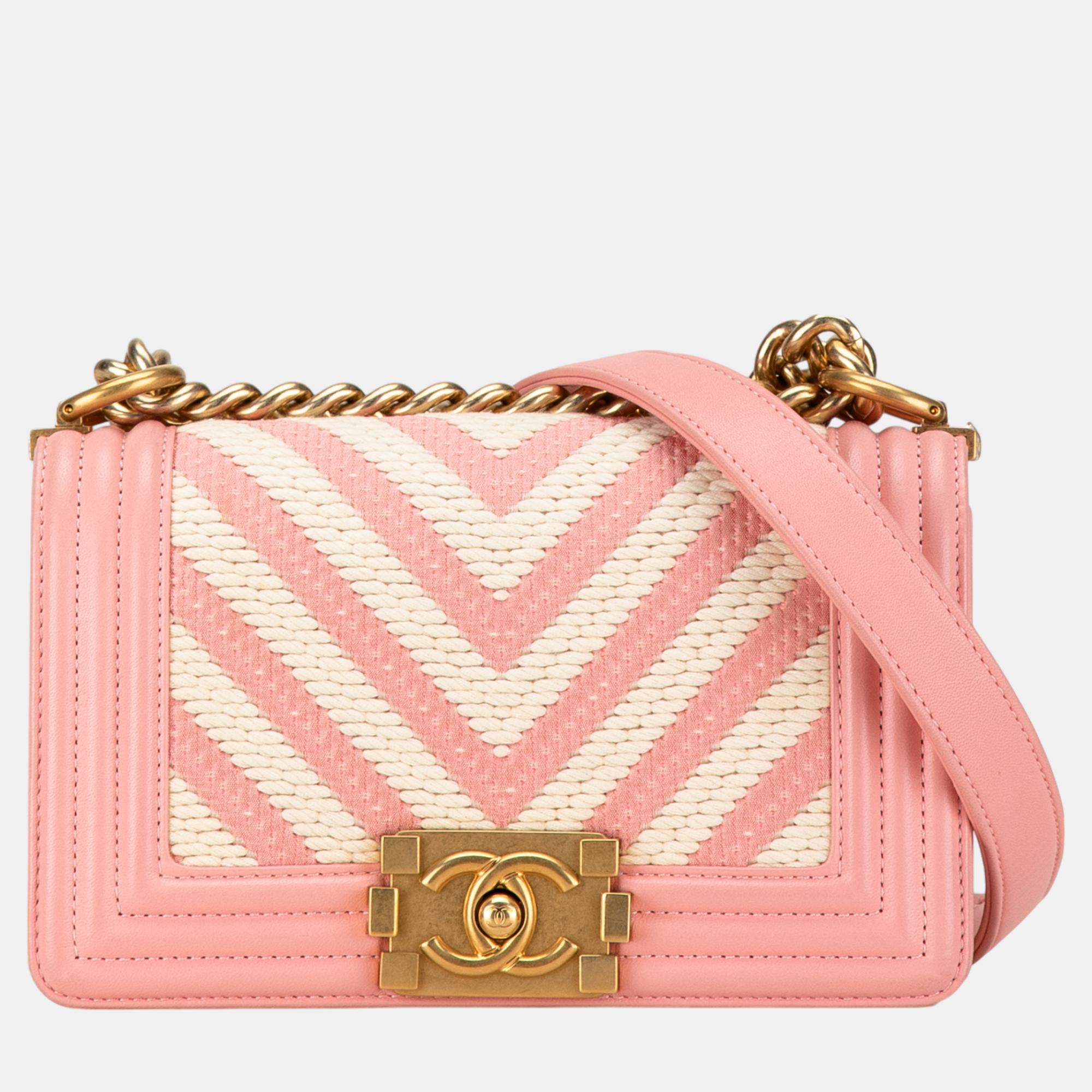 

Chanel Pink Small Braided Chevron Boy Flap