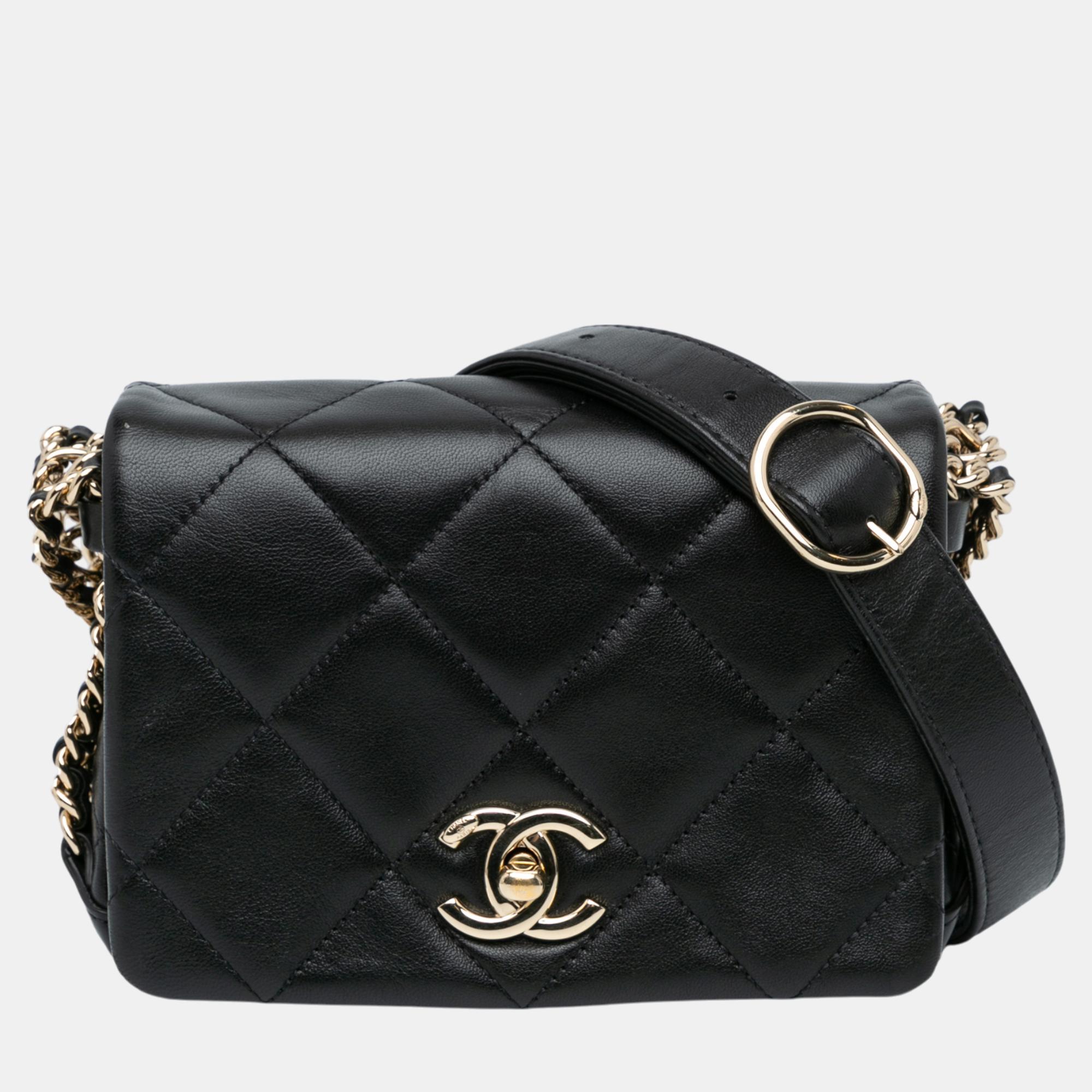 

Chanel Black Mini Quilted Lambskin Multi Chain Flap