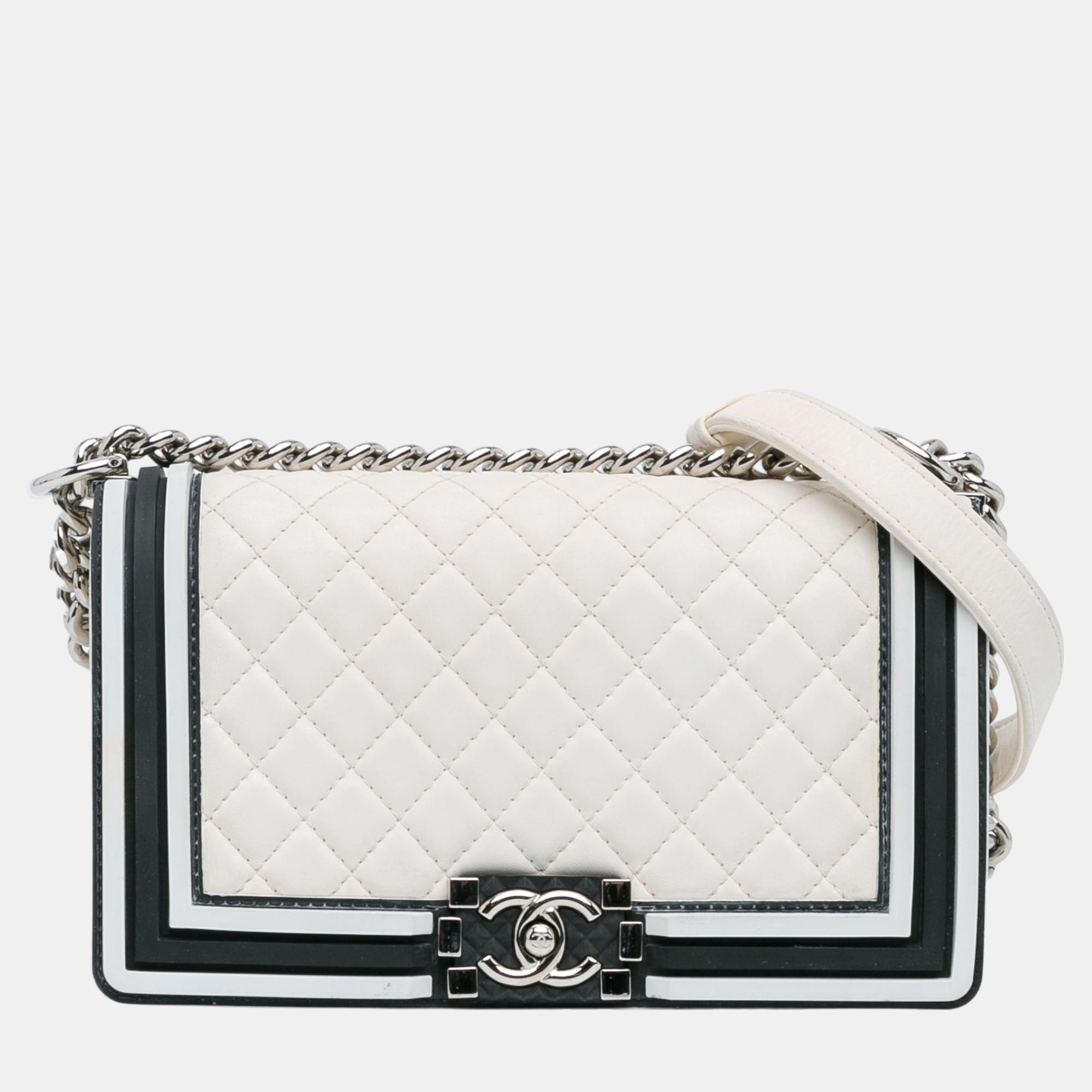 

Chanel White Medium Bicolor Lambskin and Rubber Boy Flap