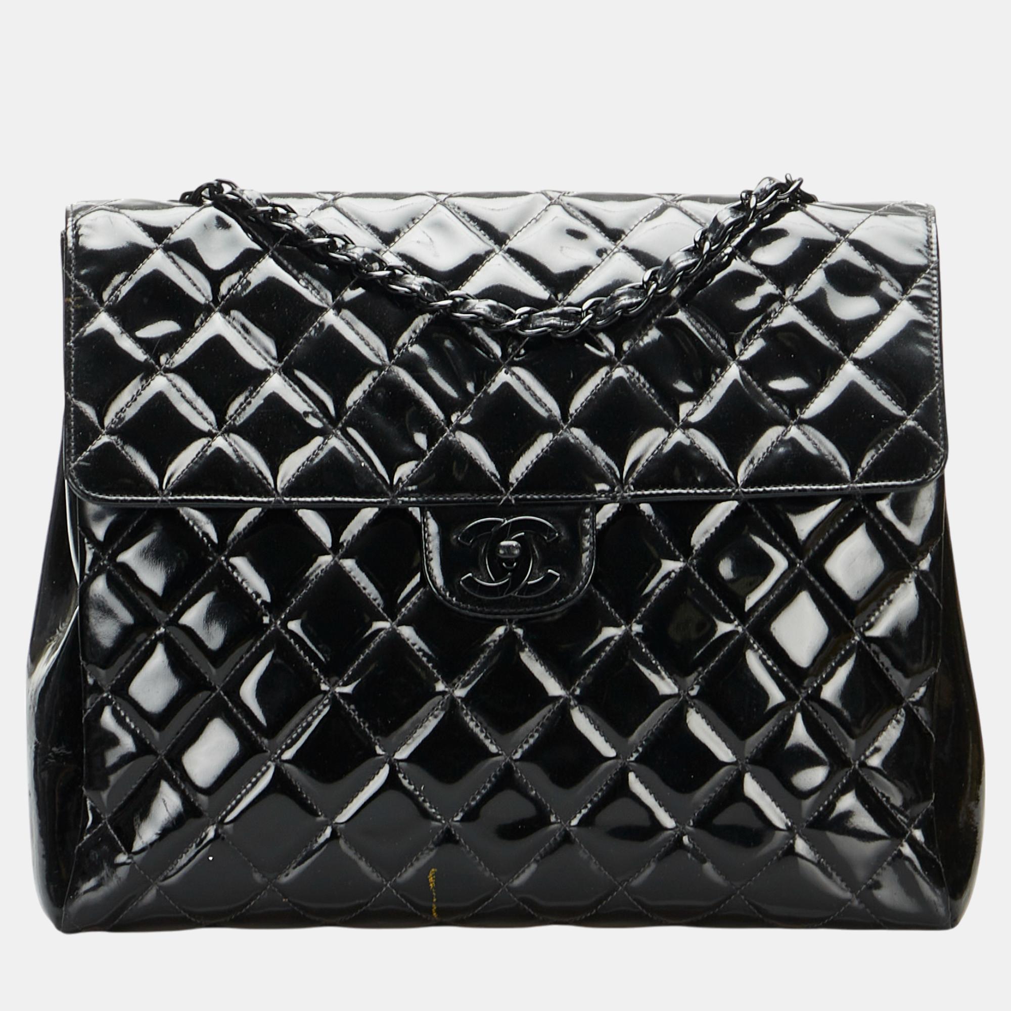 

Chanel Black So Black Matelasse Patent Leather Single Flap Bag