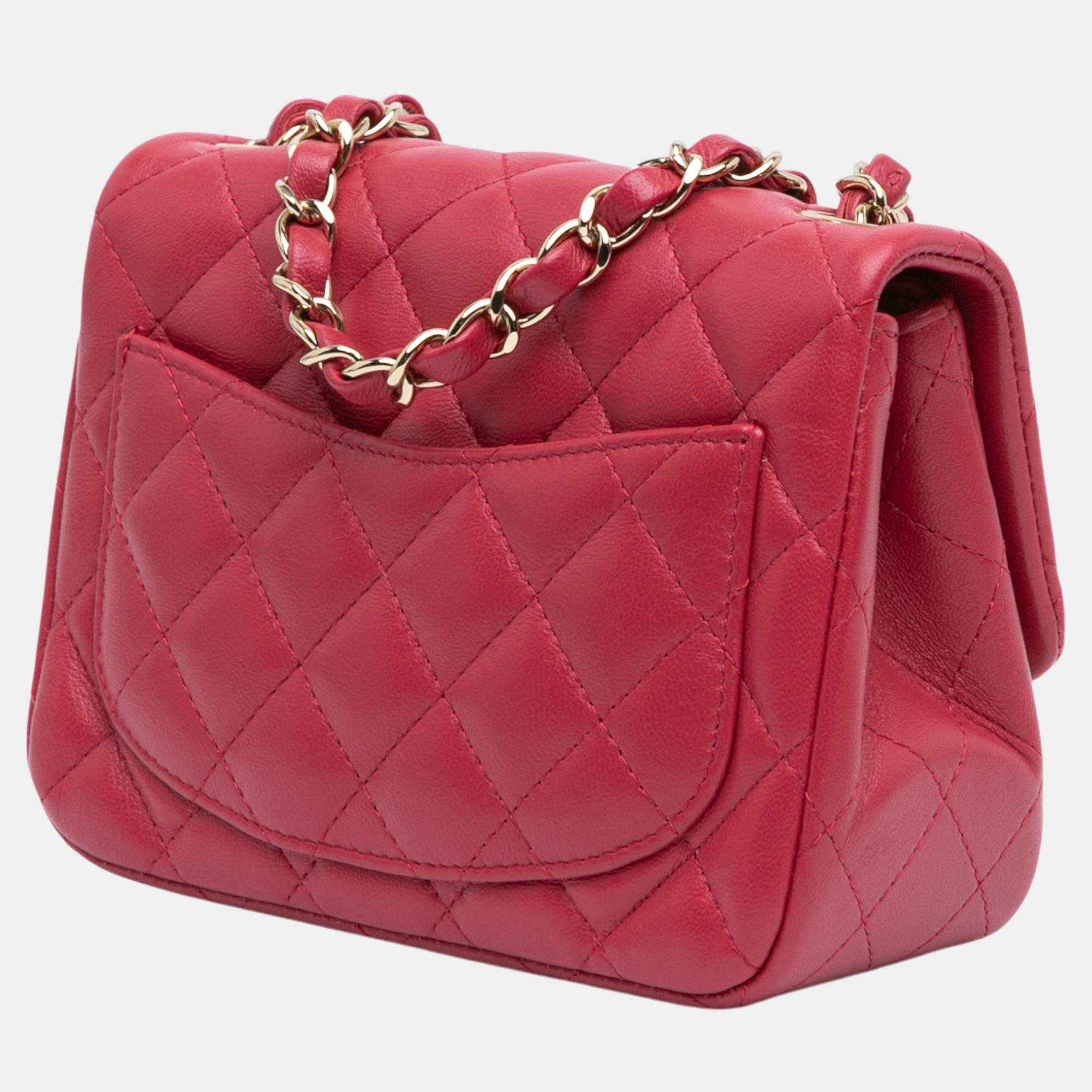 Chanel Pink Mini Square Classic Lambskin Single Flap 