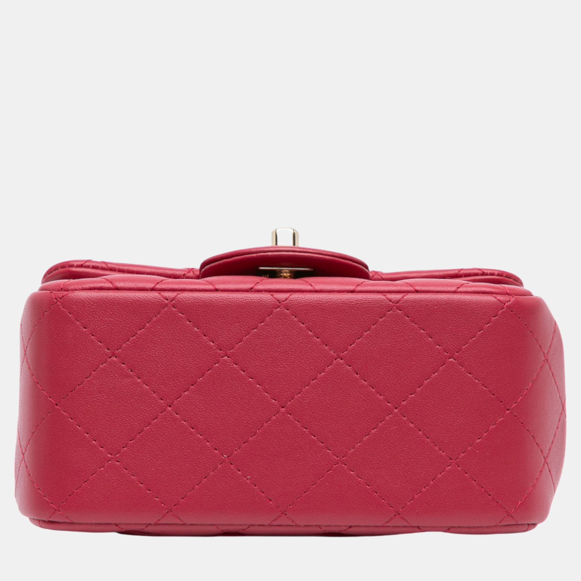 Chanel Pink Mini Square Classic Lambskin Single Flap 