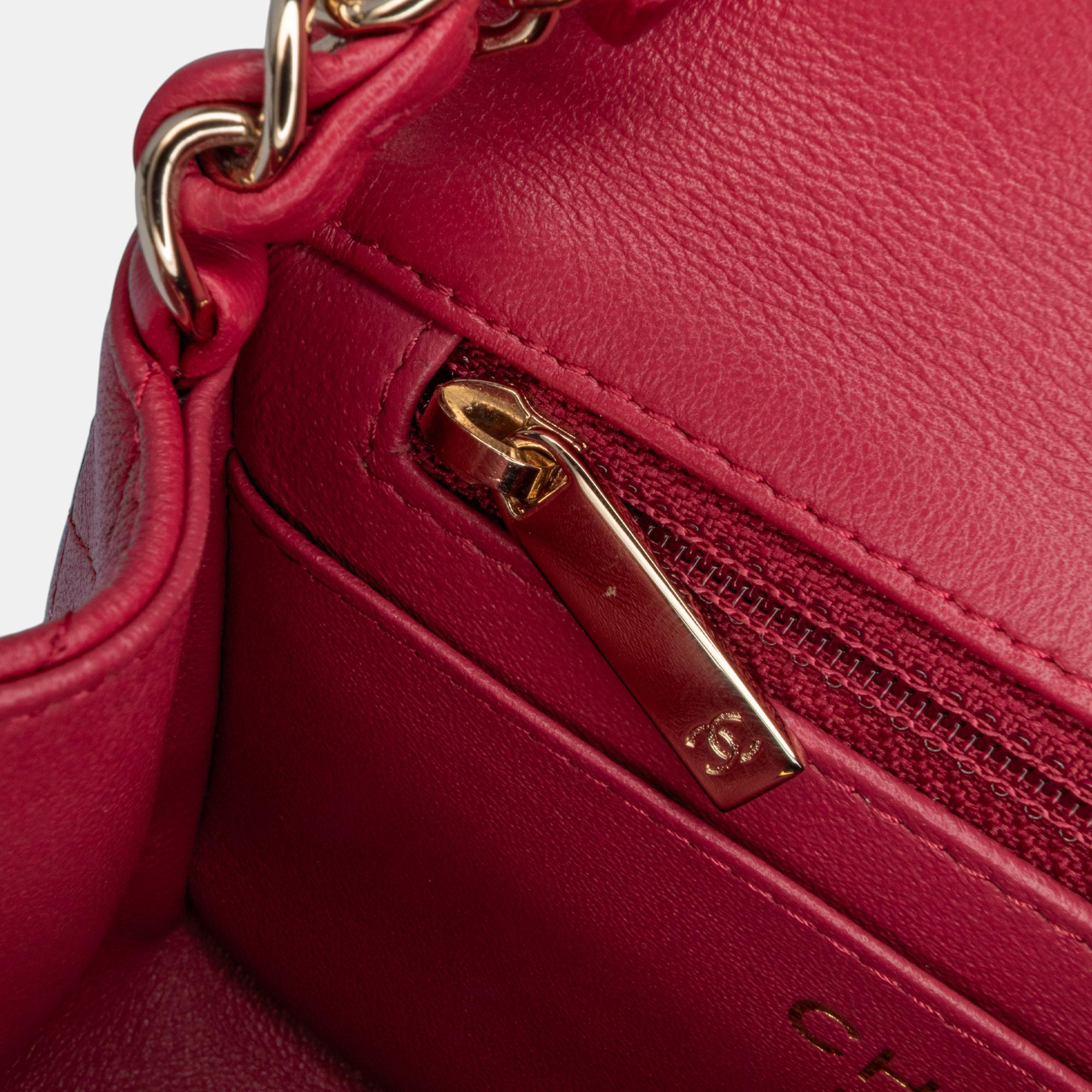 Chanel Pink Mini Square Classic Lambskin Single Flap 