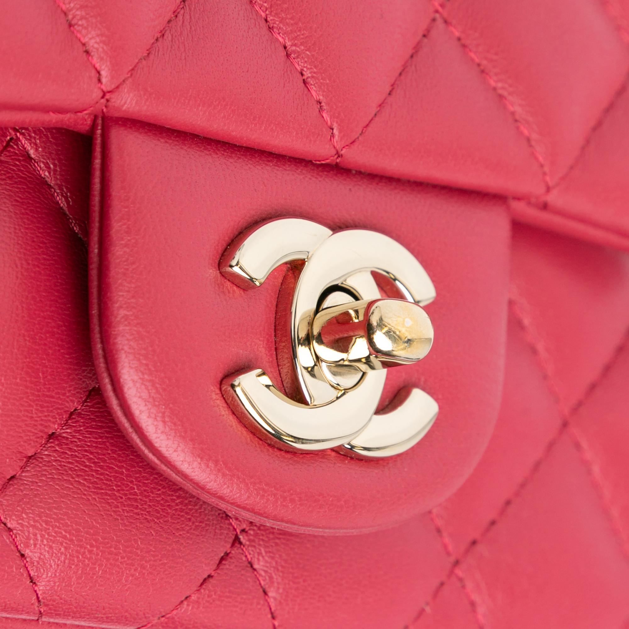 Chanel Pink Mini Square Classic Lambskin Single Flap 