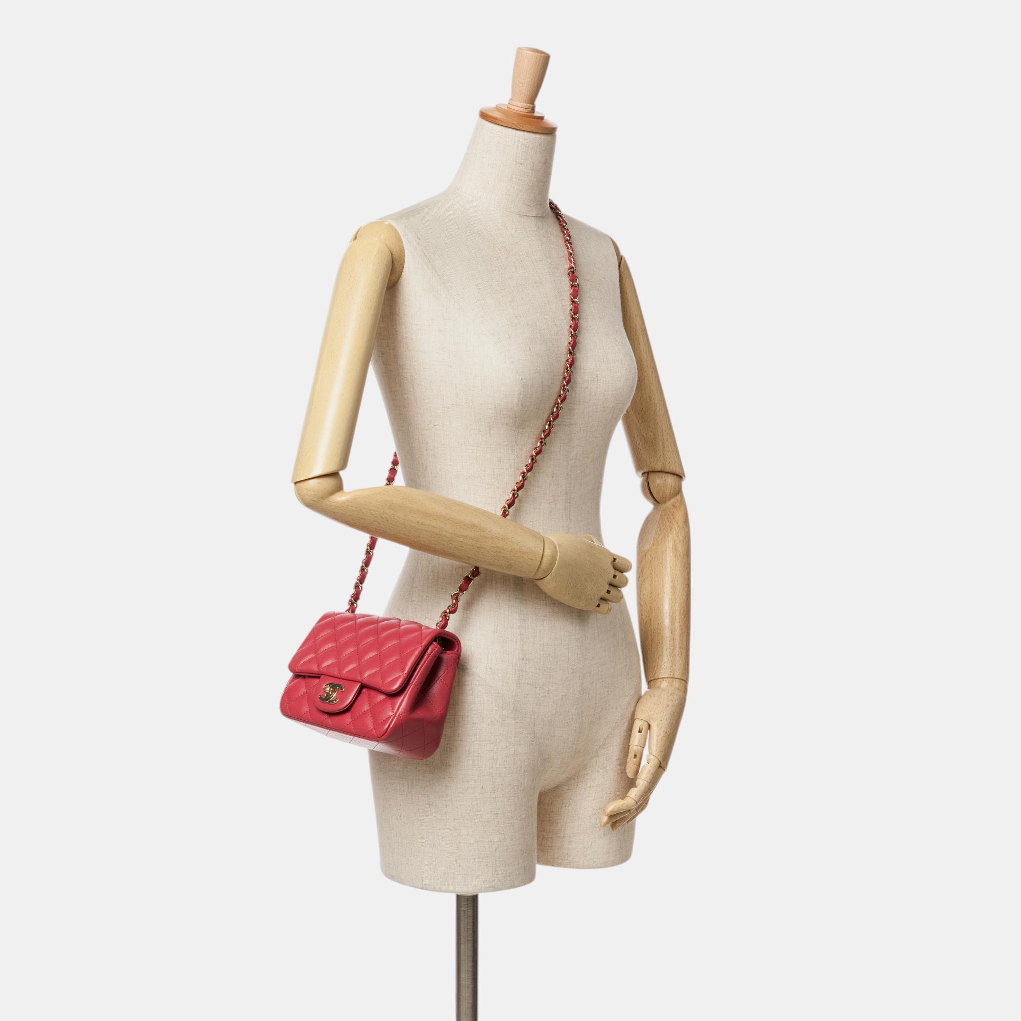 Chanel Pink Mini Square Classic Lambskin Single Flap 