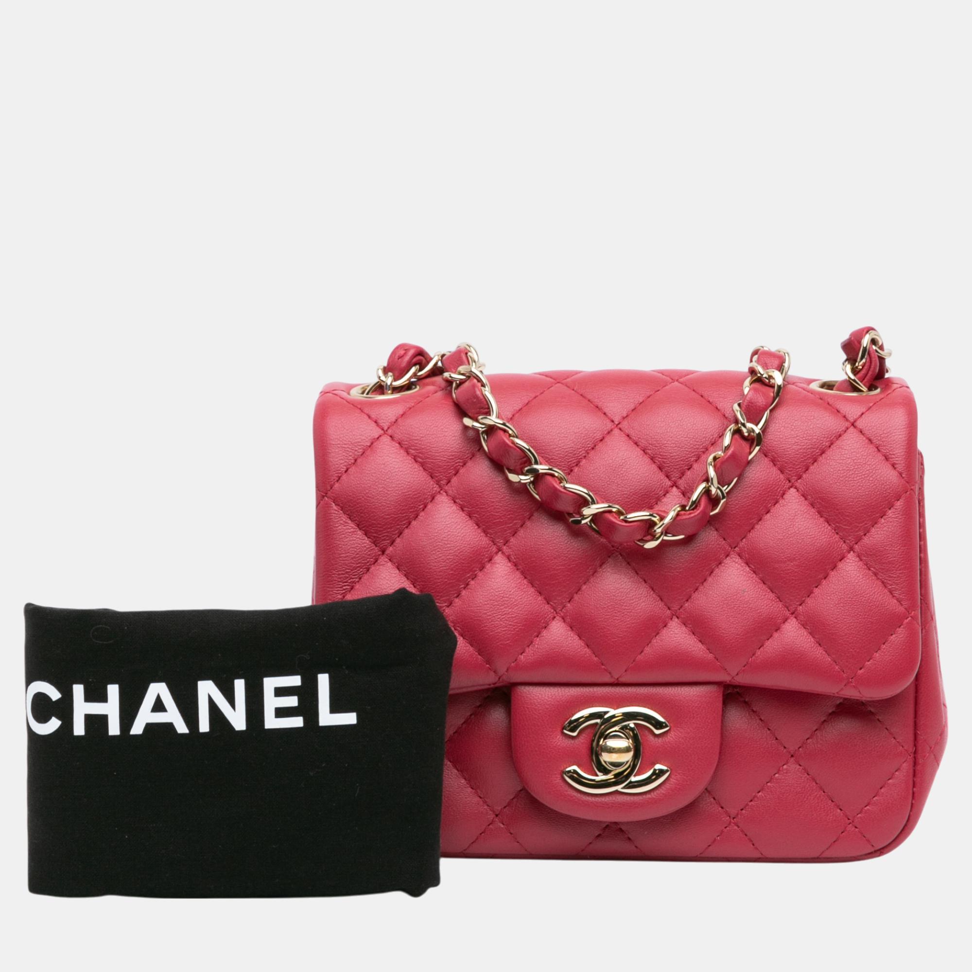 Chanel Pink Mini Square Classic Lambskin Single Flap 