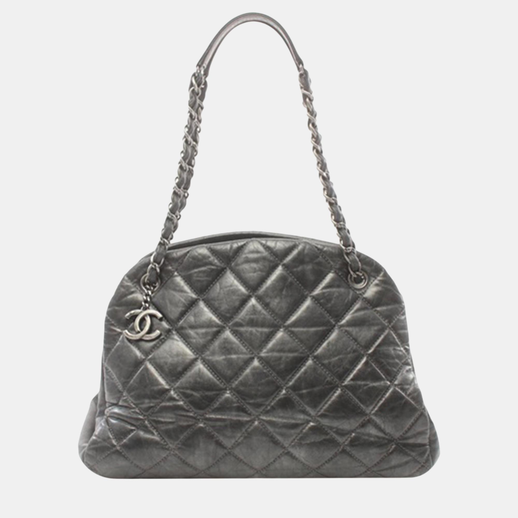 

Chanel Grey Large Aged Calfskin Just Mademoiselle Bowling Bag