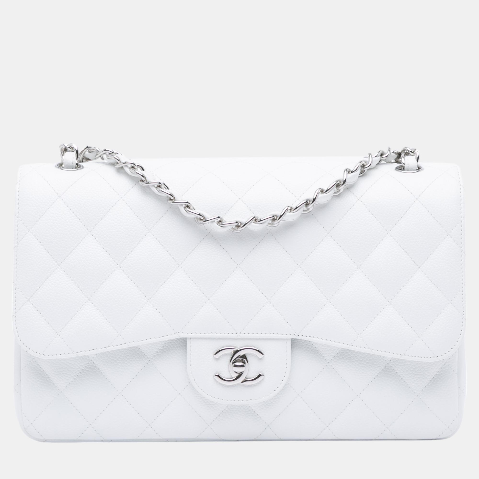 

Chanel White Jumbo Classic Caviar Double Flap