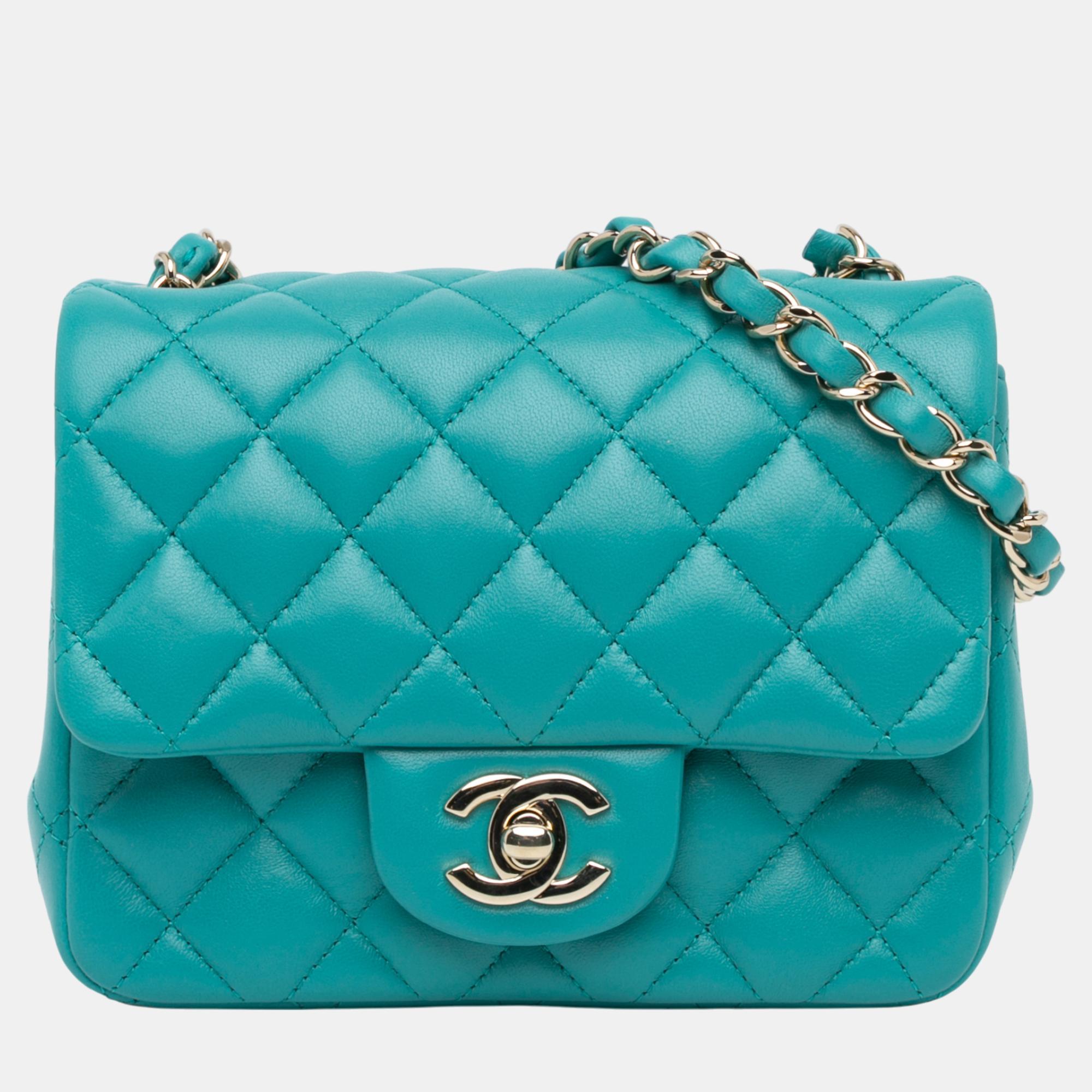 

Chanel Blue Mini Square Classic Lambskin Single Flap