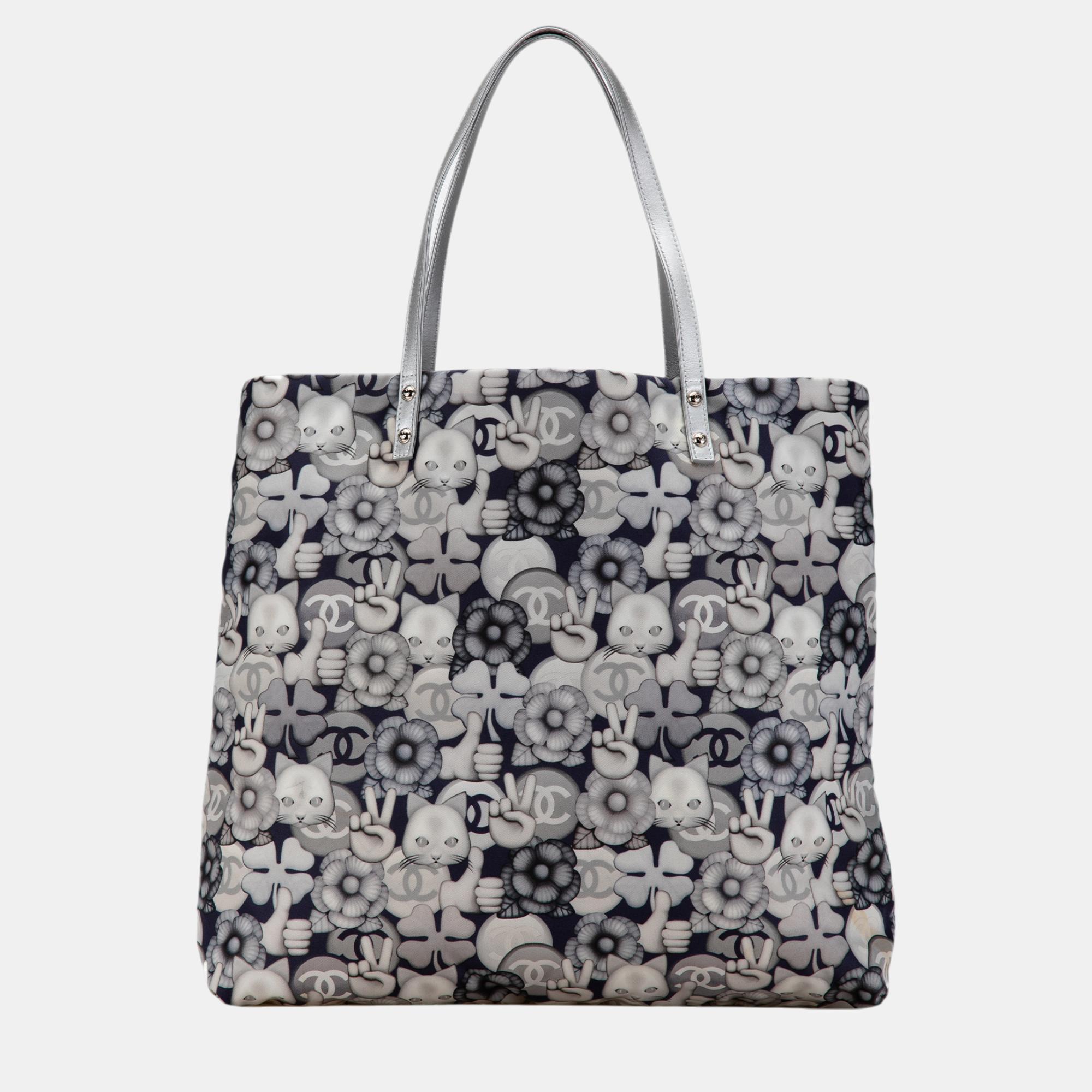

Chanel Grey/Silver Small Nylon Cat Emoticon Shopping Tote