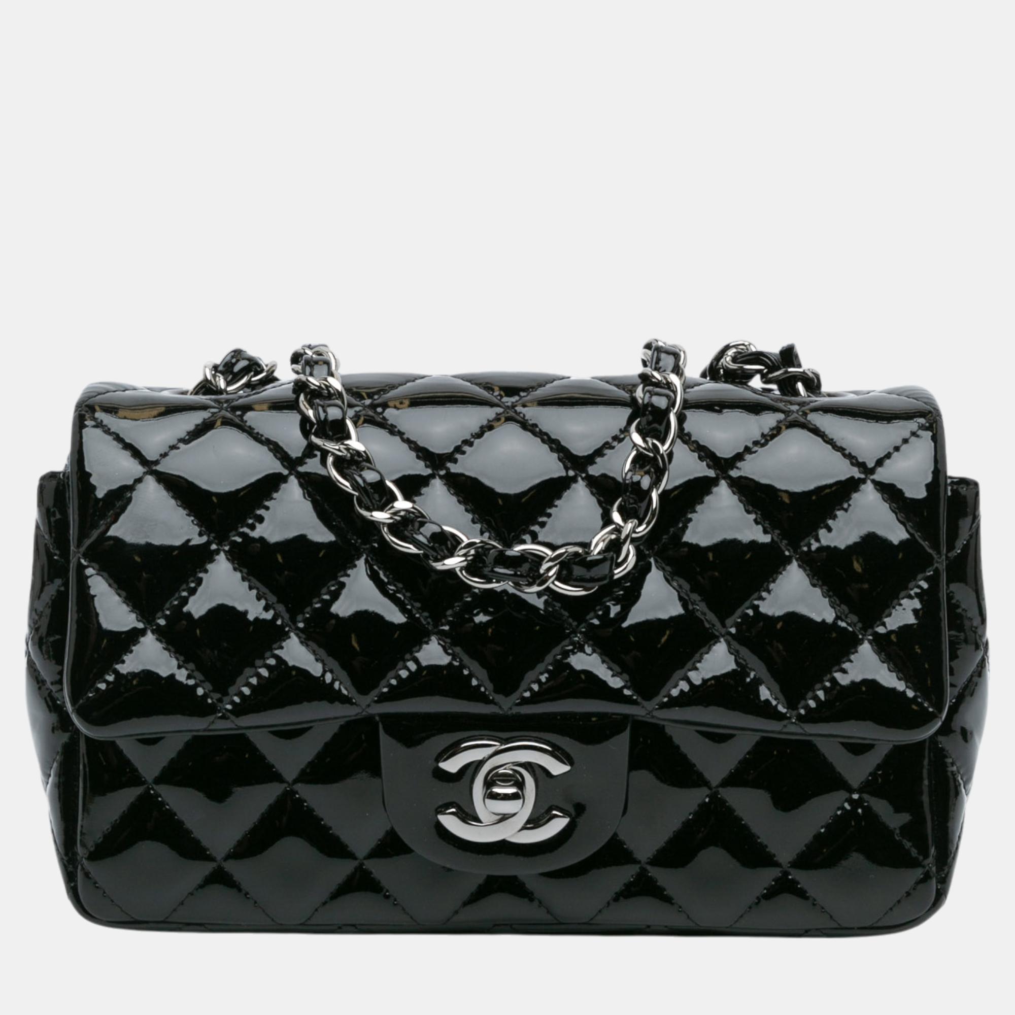 

Chanel Black Mini Rectangular Classic Patent Single Flap