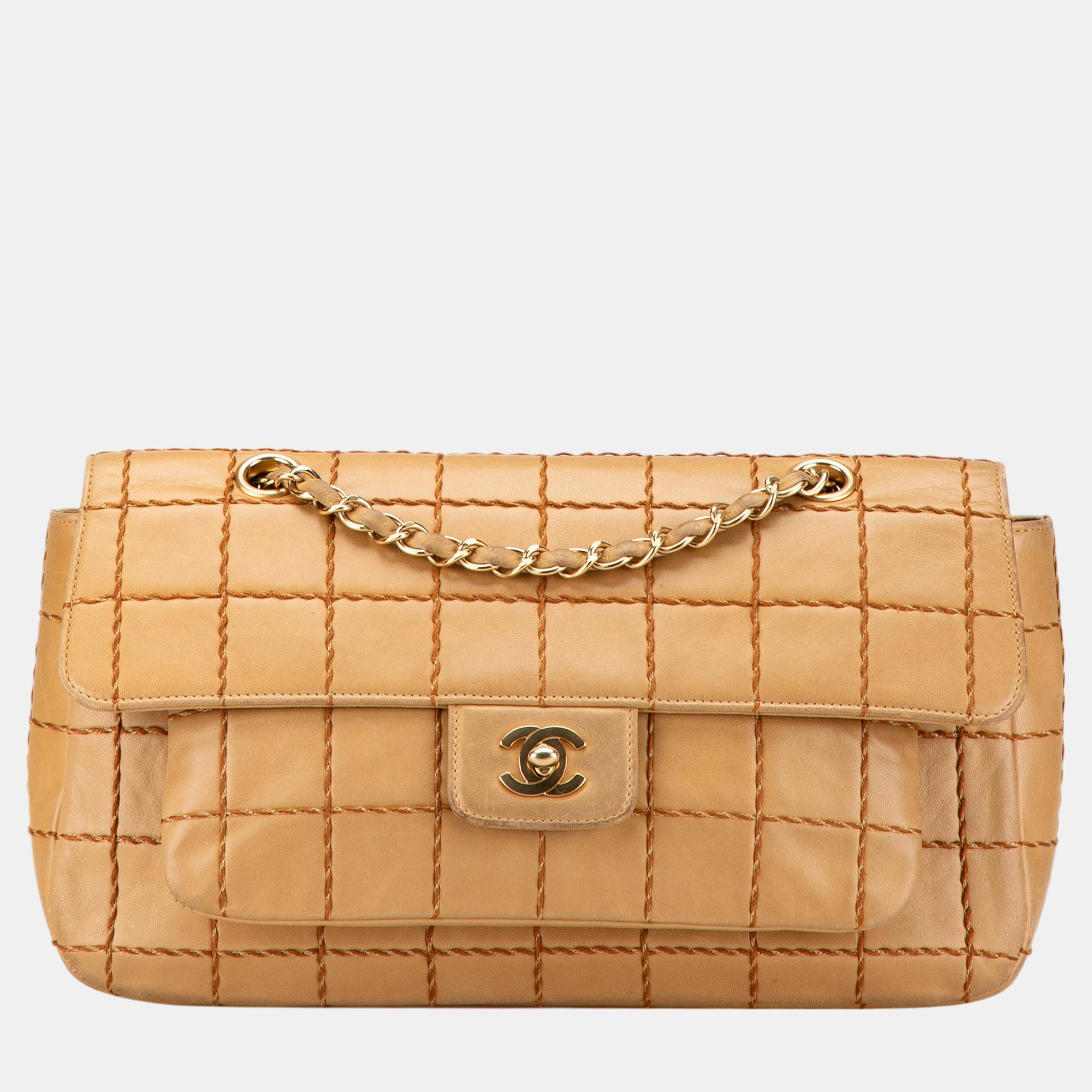 

Chanel Brown Lambskin Wild Stitch Chocolate Bar Chain Flap