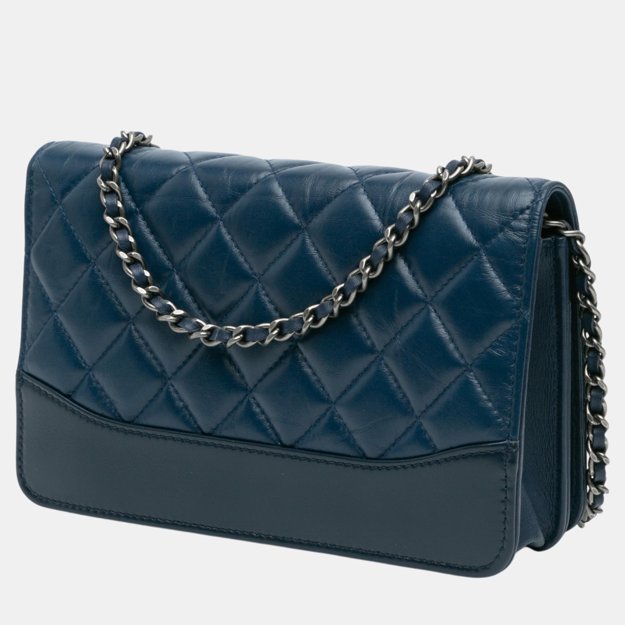 Chanel Navy Blue Quilted Aged Calfskin Gabrielle Wallet On Chain 