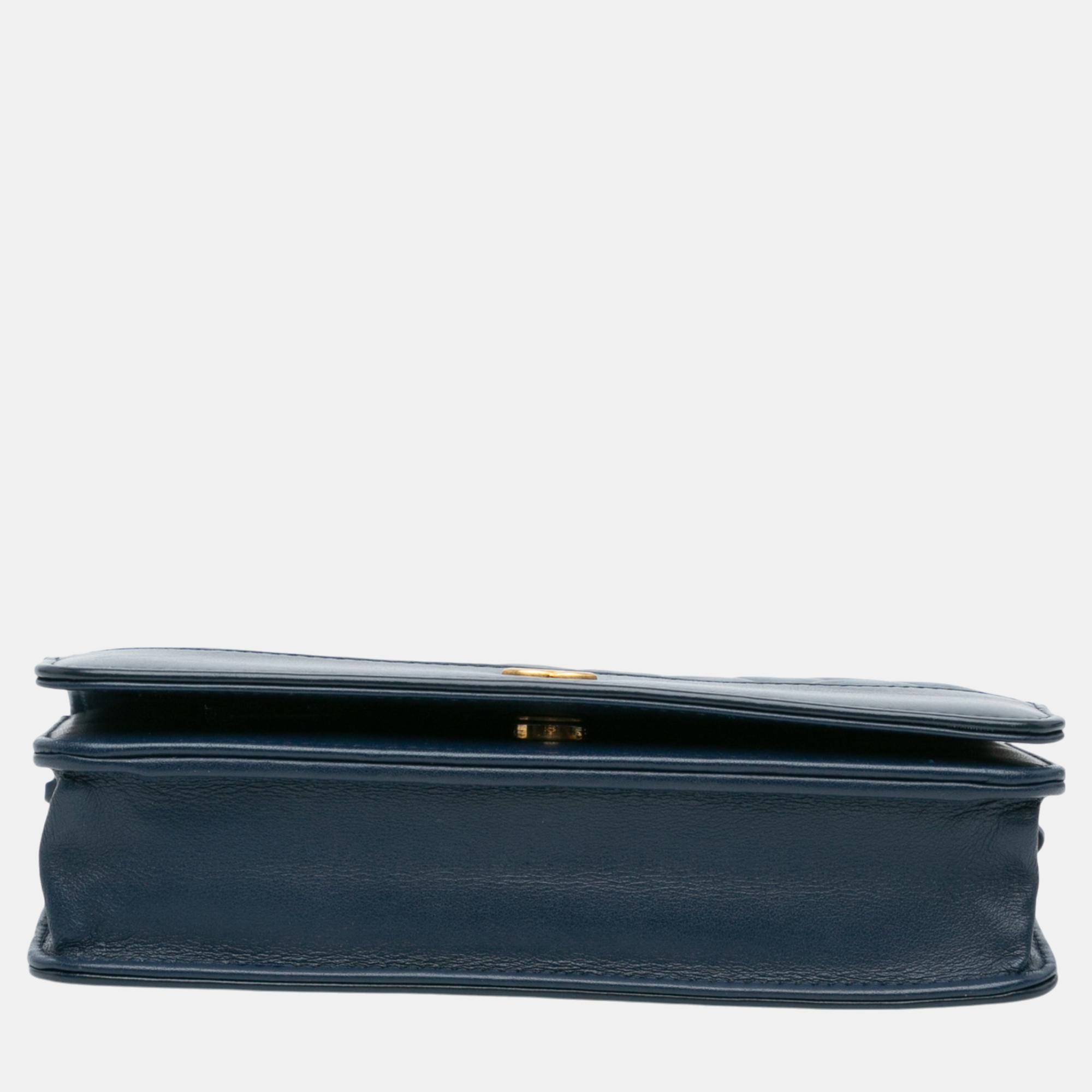 Chanel Navy Blue Quilted Aged Calfskin Gabrielle Wallet On Chain 