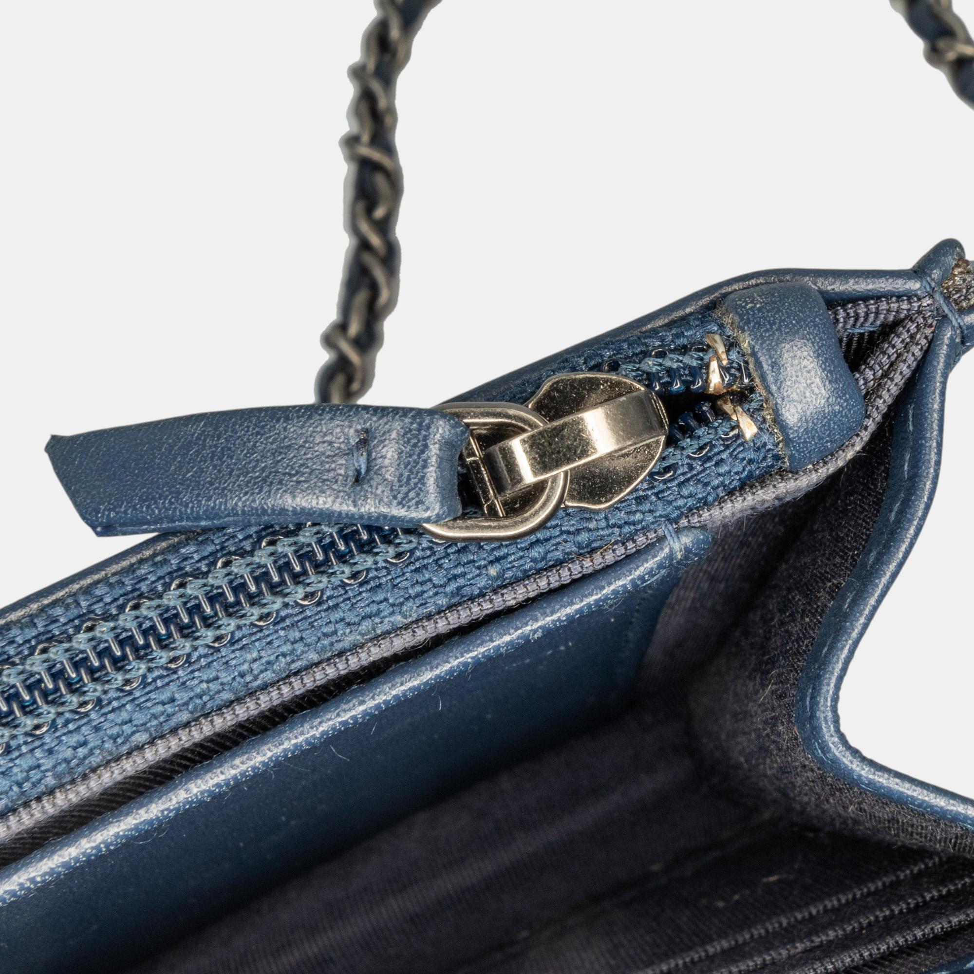 Chanel Navy Blue Quilted Aged Calfskin Gabrielle Wallet On Chain 