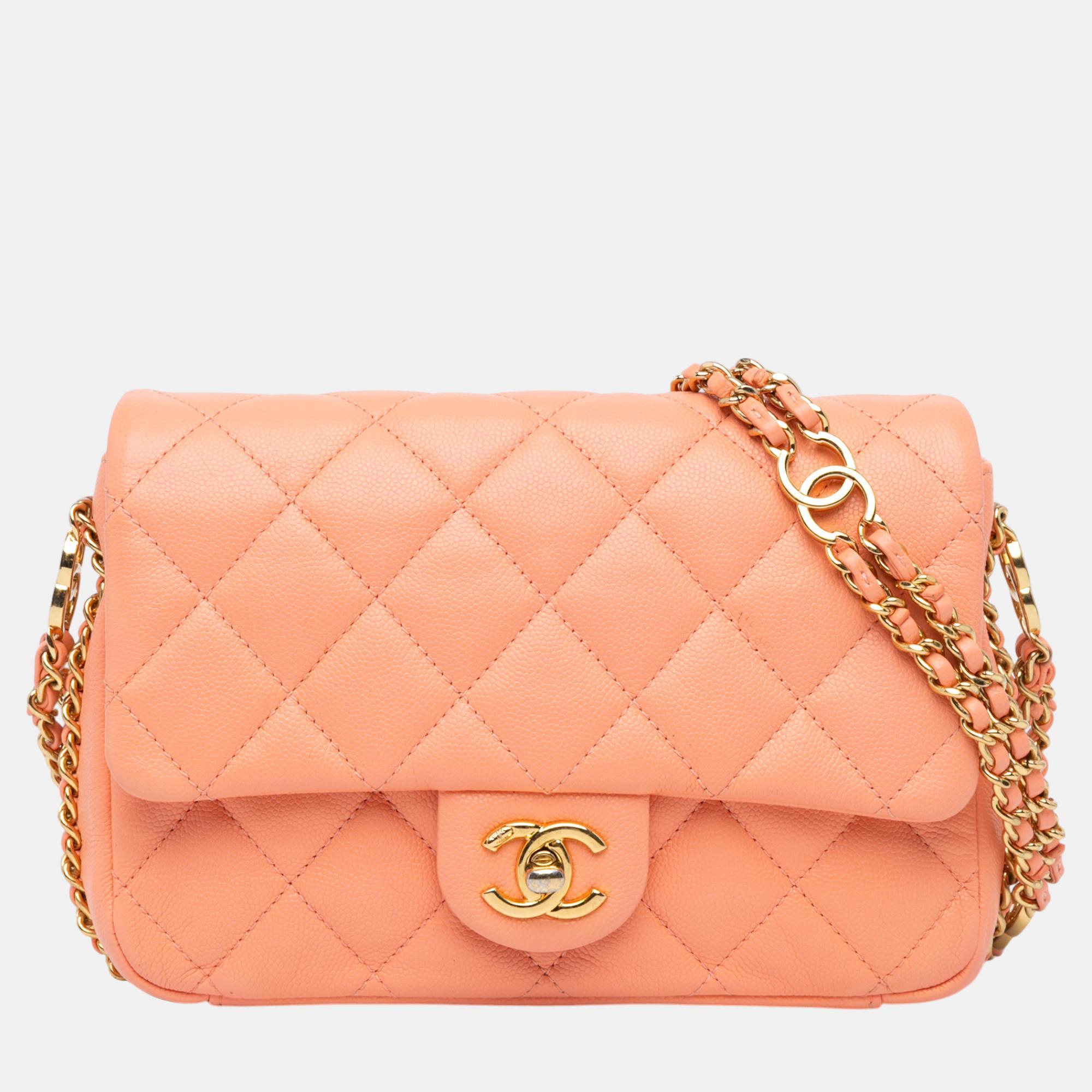 

Chanel Orange Mini Quilted Caviar CC You Flap