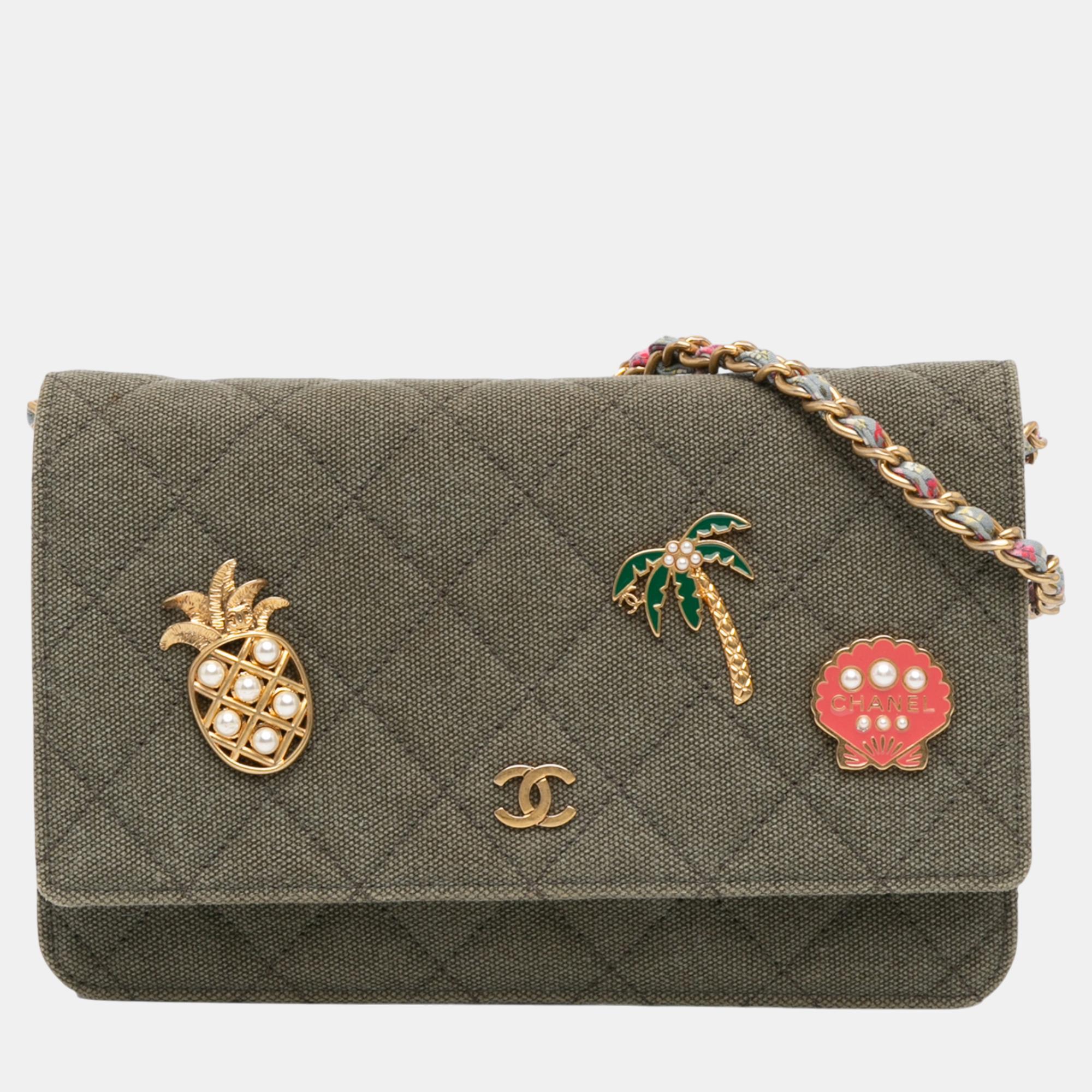 

Chanel Green Quilted Canvas Coco Cuba Charms Wallet On Chain