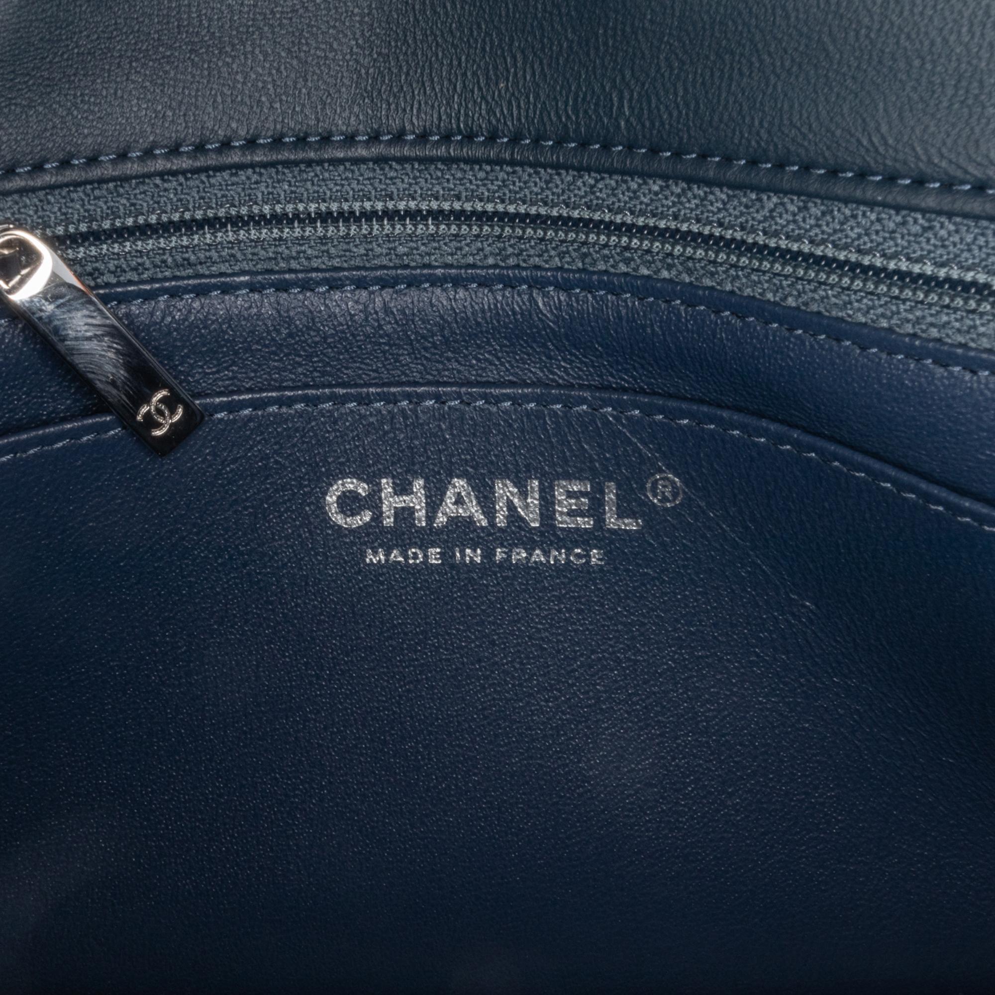 Chanel Navy Blue Mini Square Classic Lambskin Single Flap 