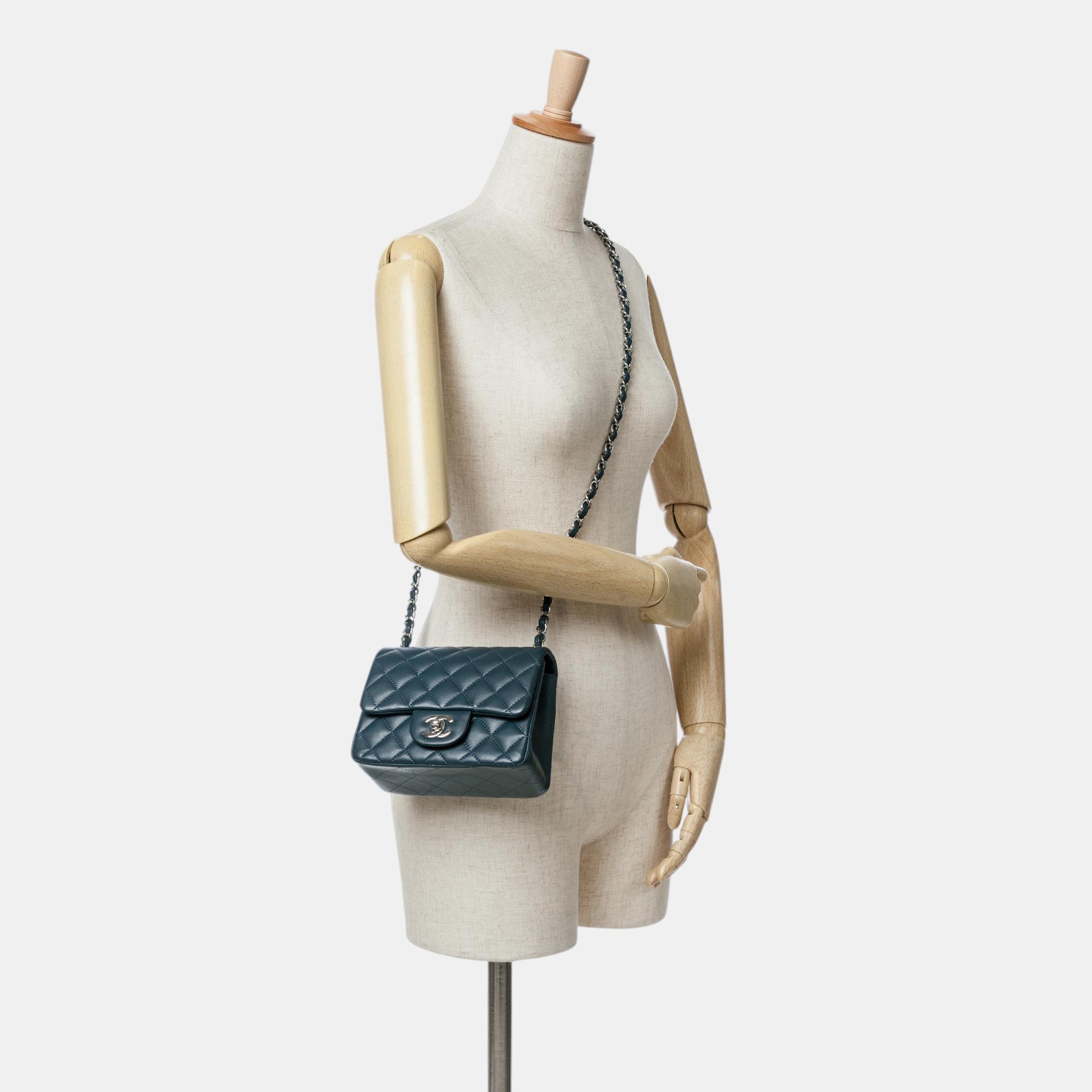 Chanel Navy Blue Mini Square Classic Lambskin Single Flap 