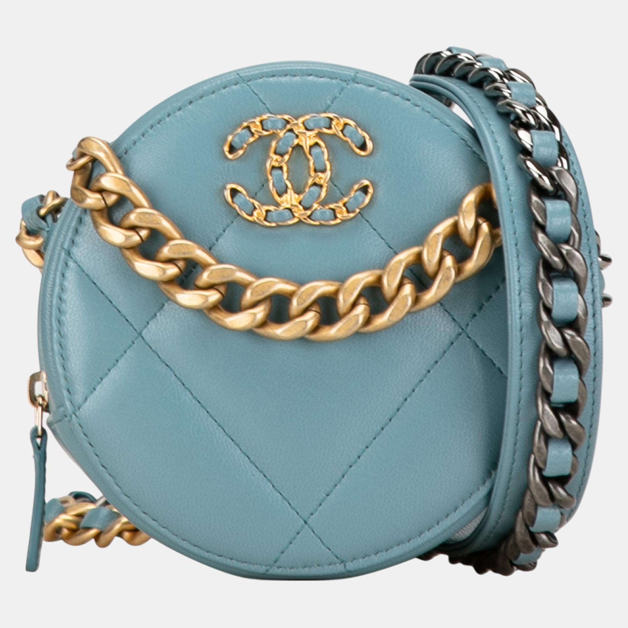 

Chanel Blue Lambskin 19 Round Clutch with Chain