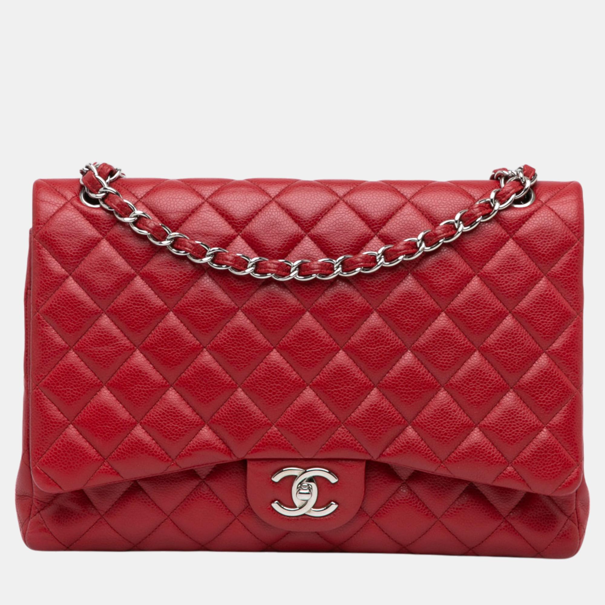 

Chanel Red Maxi Classic Caviar Double Flap