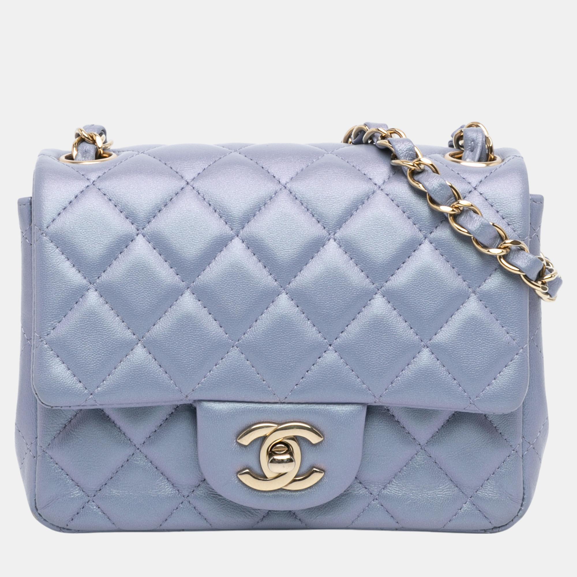 

Chanel Blue Mini Square Classic Lambskin Single Flap