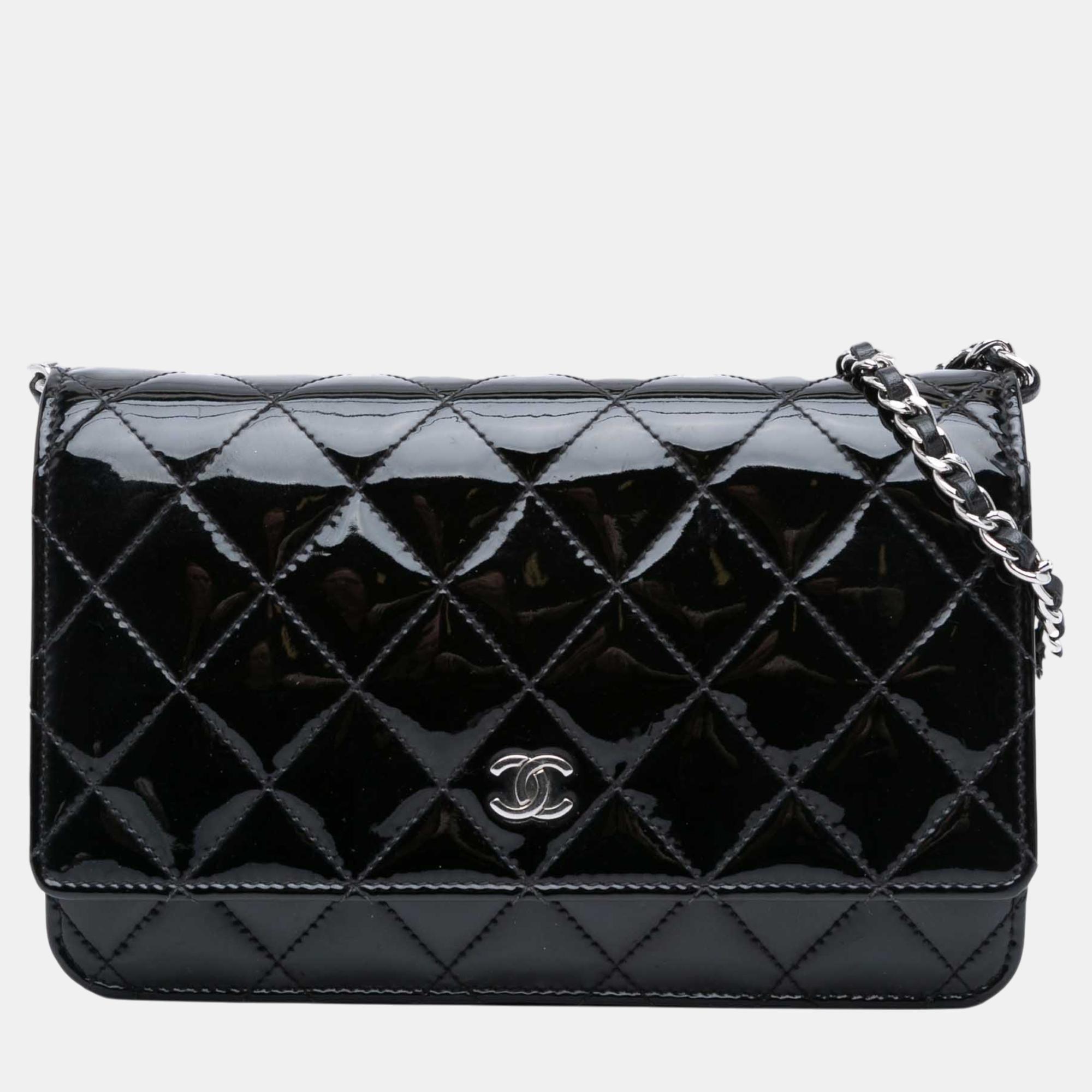 

Chanel Black CC Quilted Patent Wallet On Chain