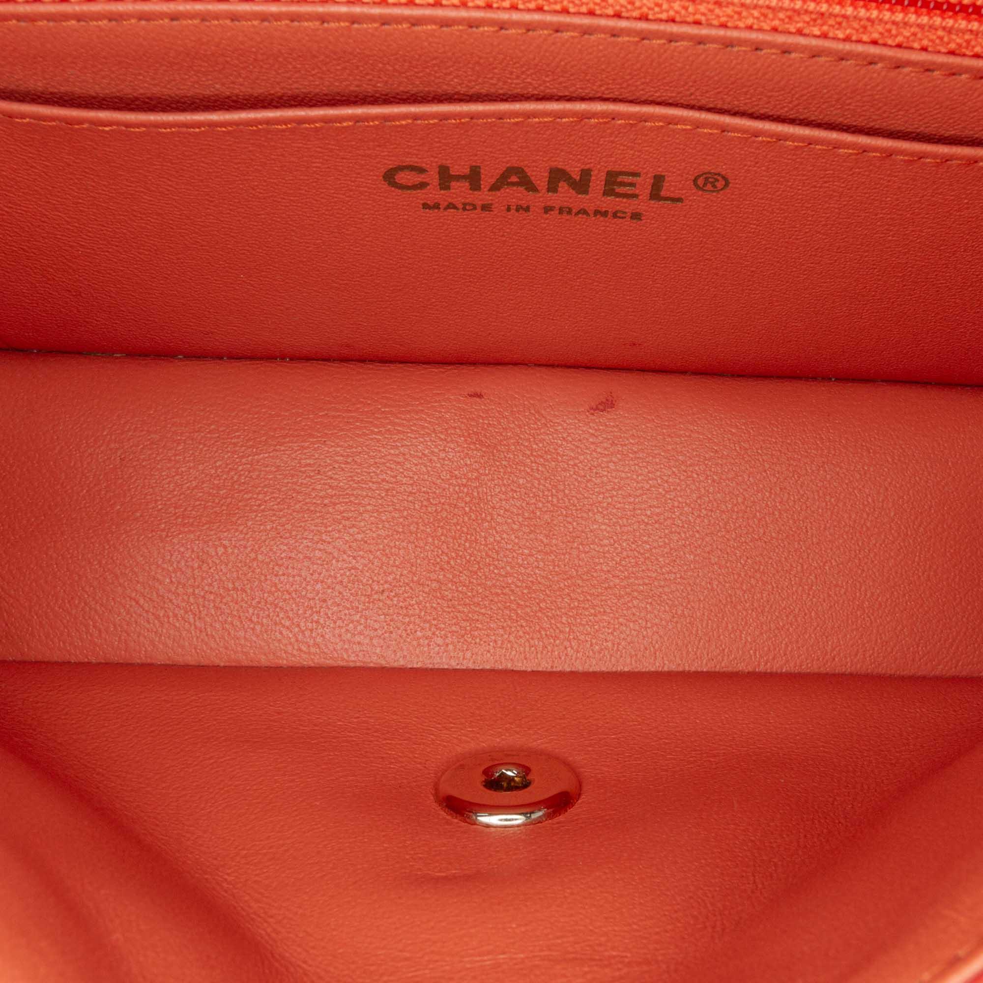 Chanel Orange Mini Rectangular Classic Lambskin Single Flap 
