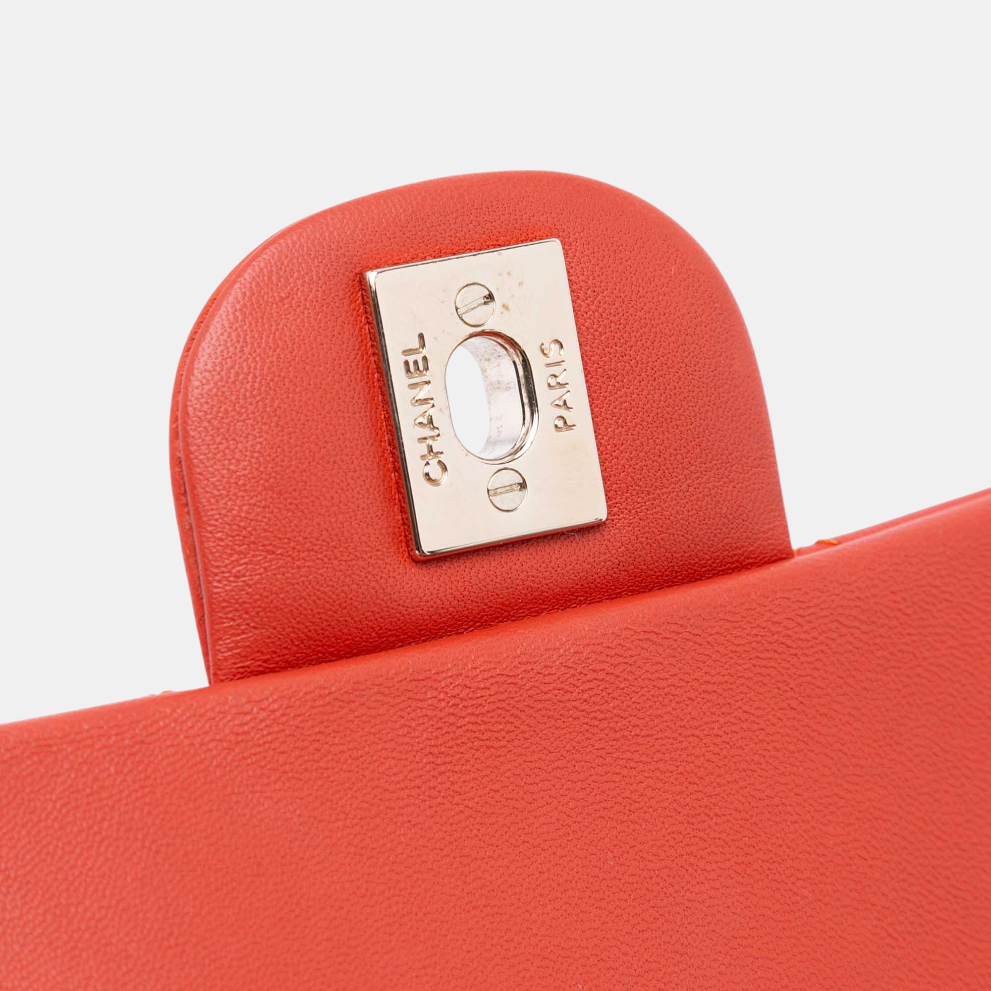 Chanel Orange Mini Rectangular Classic Lambskin Single Flap 