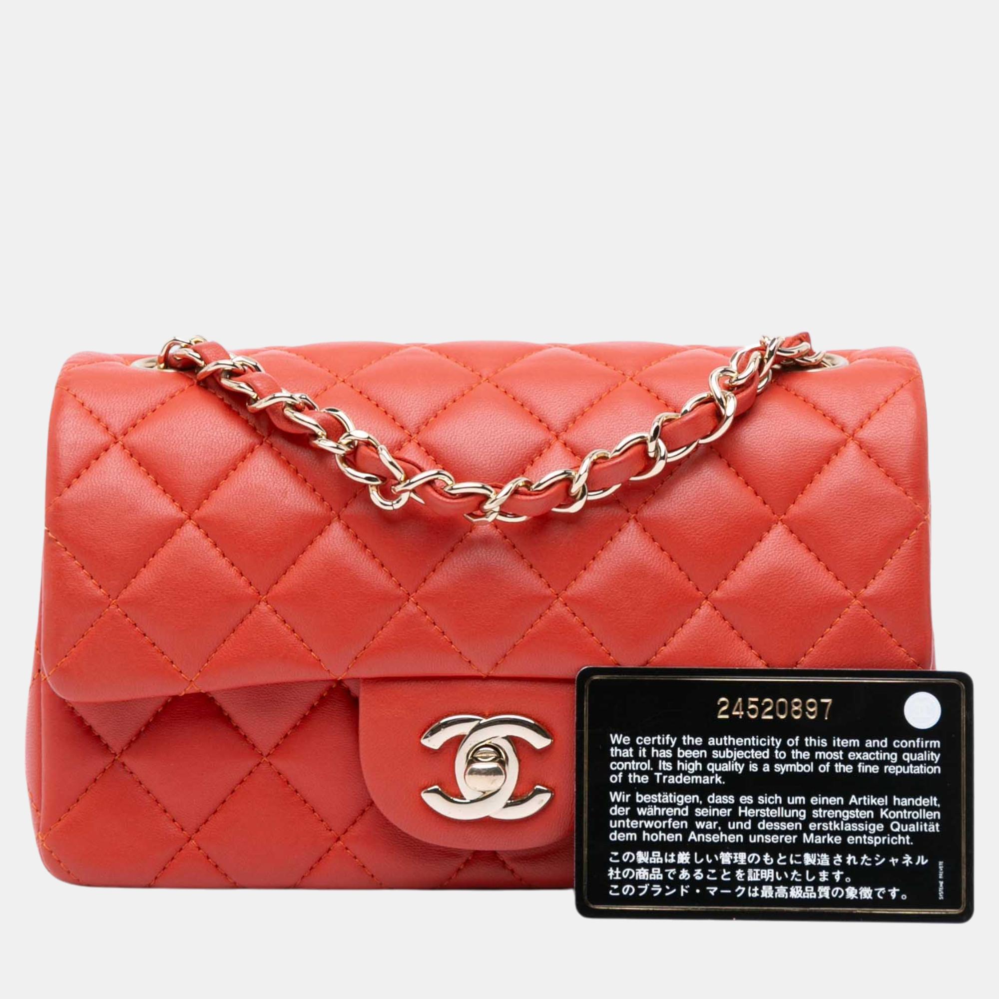 Chanel Orange Mini Rectangular Classic Lambskin Single Flap 