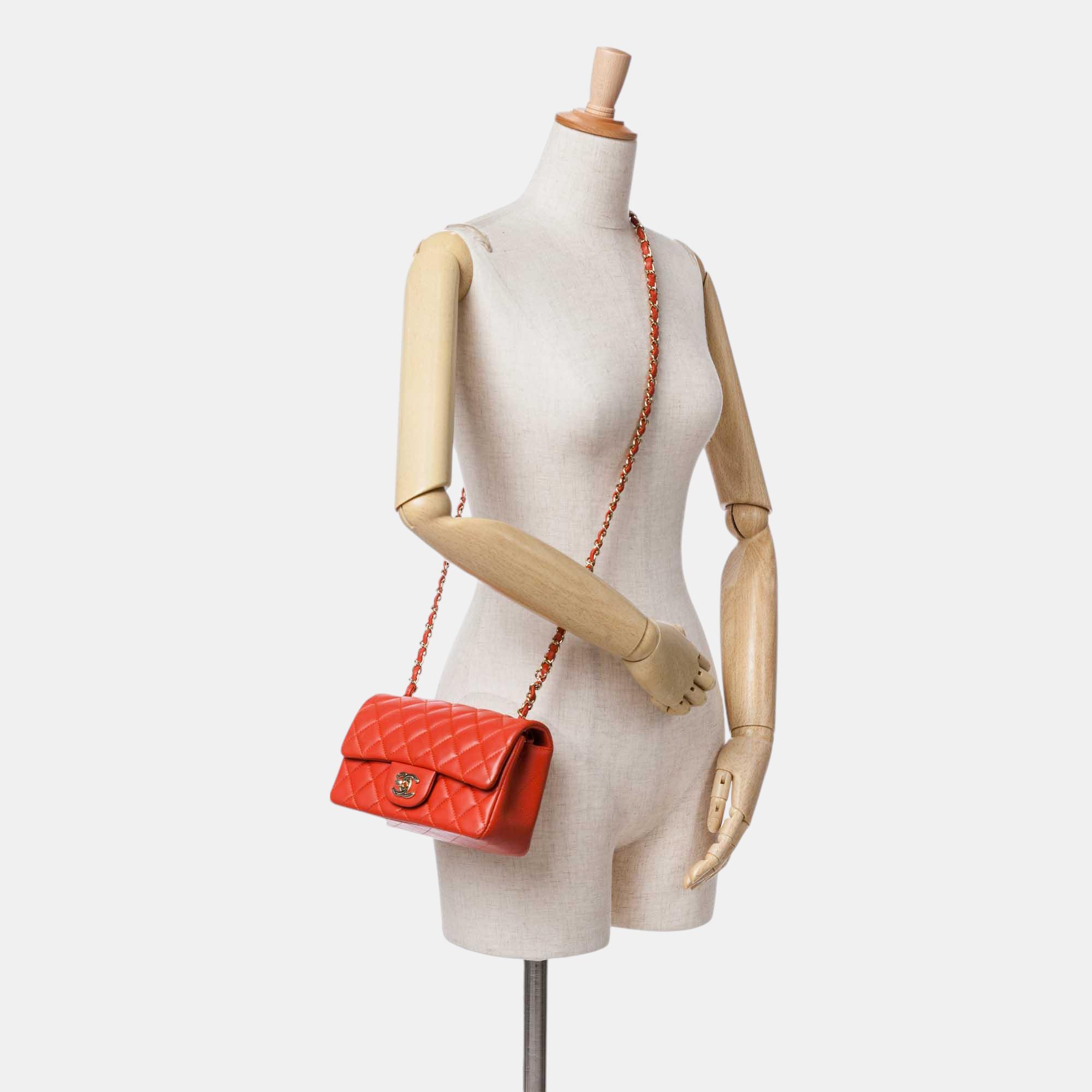 Chanel Orange Mini Rectangular Classic Lambskin Single Flap 