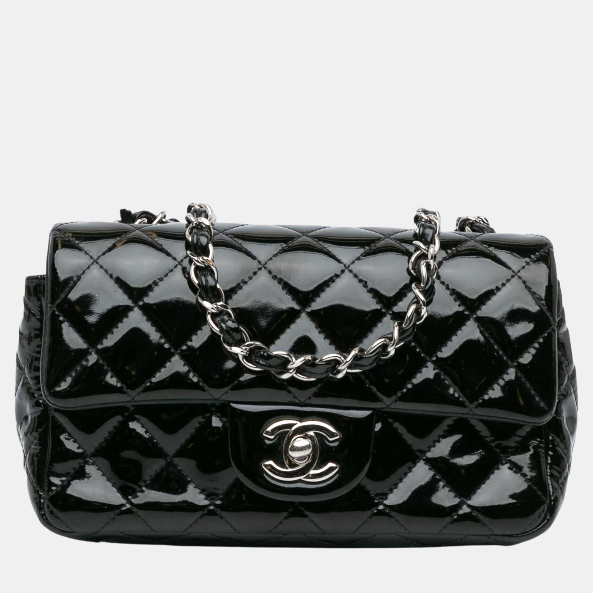 

Chanel Black Mini Rectangular Classic Patent Single Flap