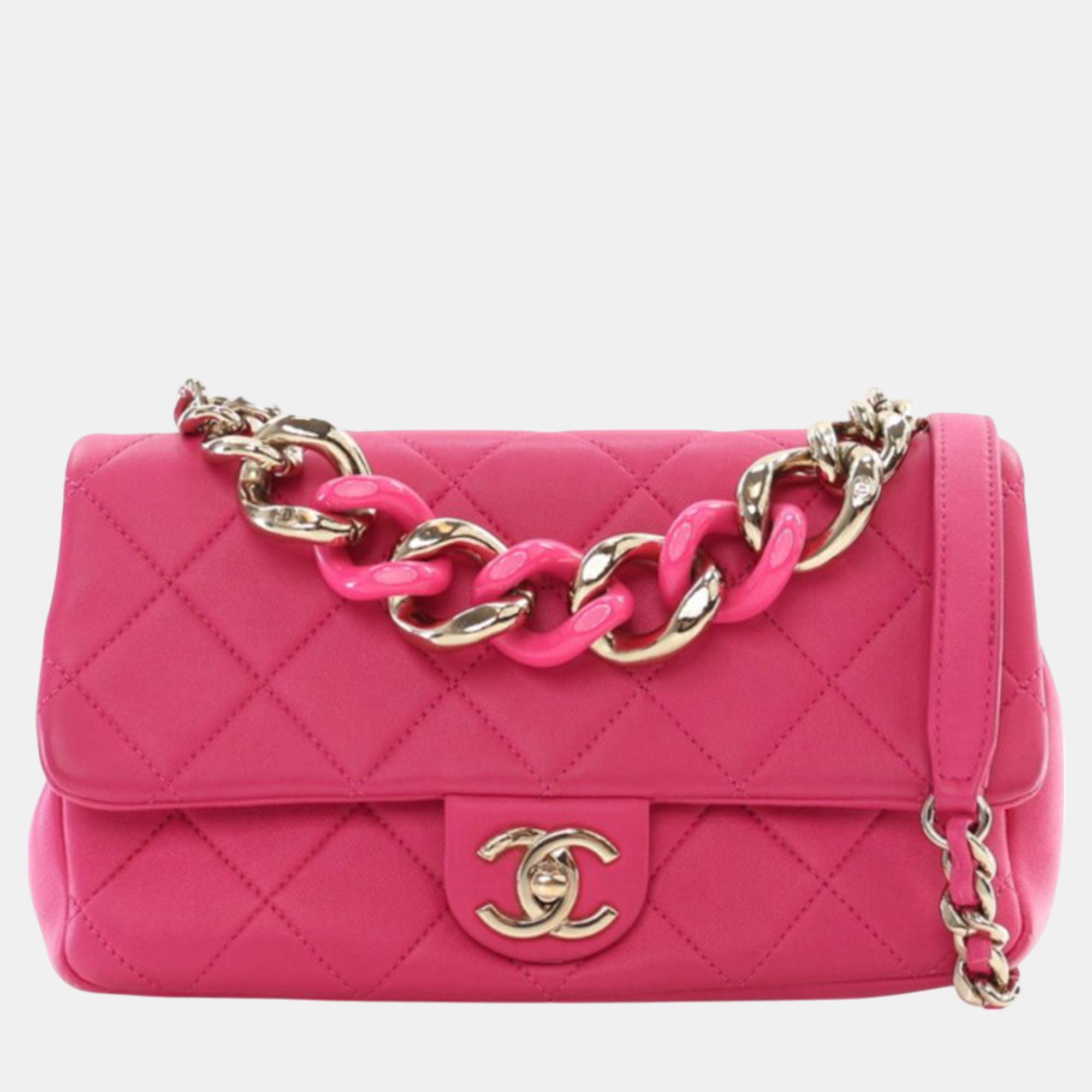 

Chanel Pink Small Lambskin Elegant Chain Single Flap