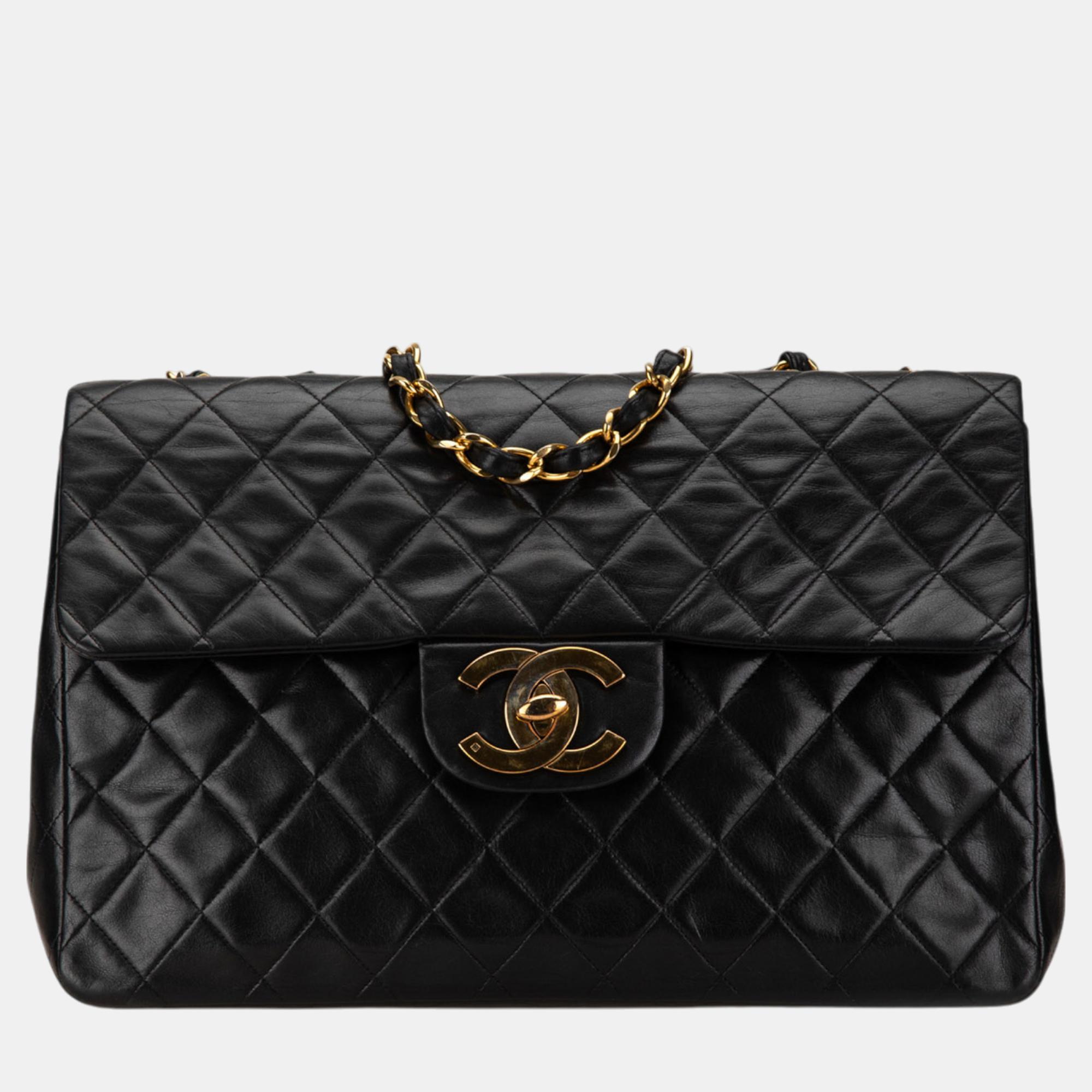 

Chanel Black Maxi  Classic Lambskin Single Flap