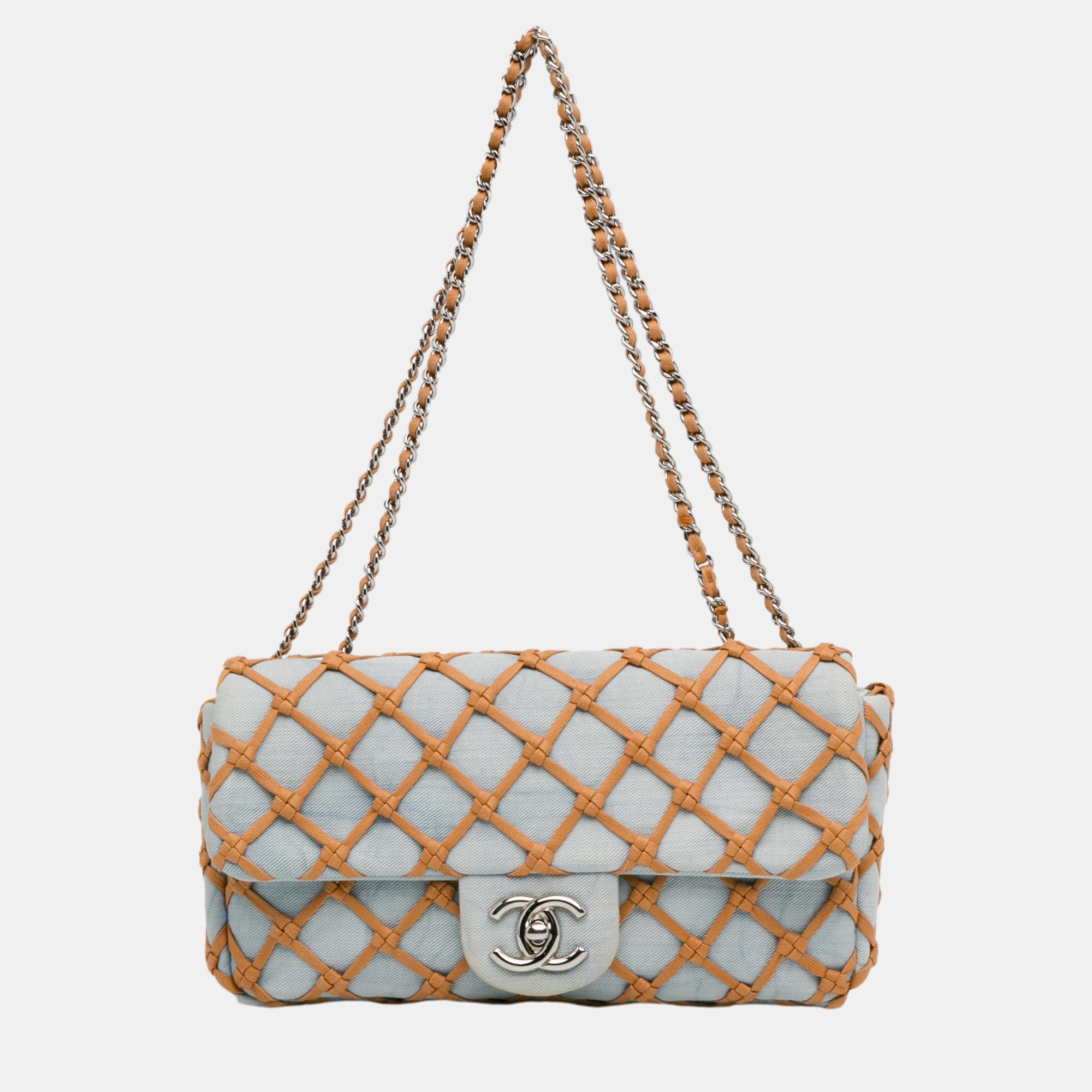 

Chanel Blue/Brown Small Denim Canebiers Net Flap