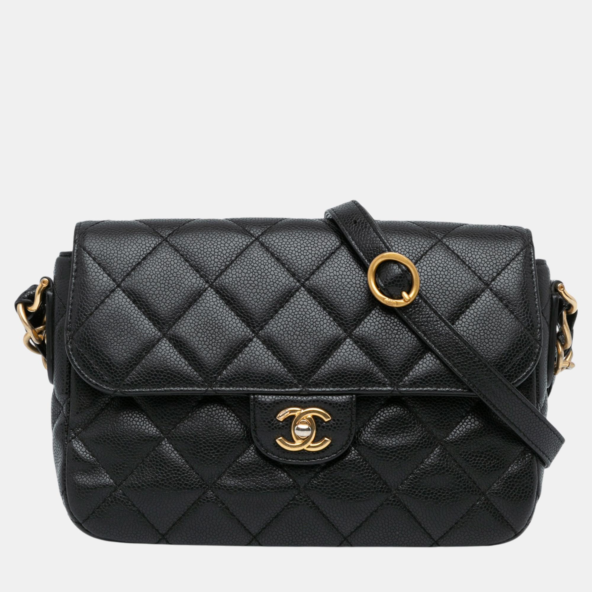 

Chanel Black Quilted Caviar Single Flap